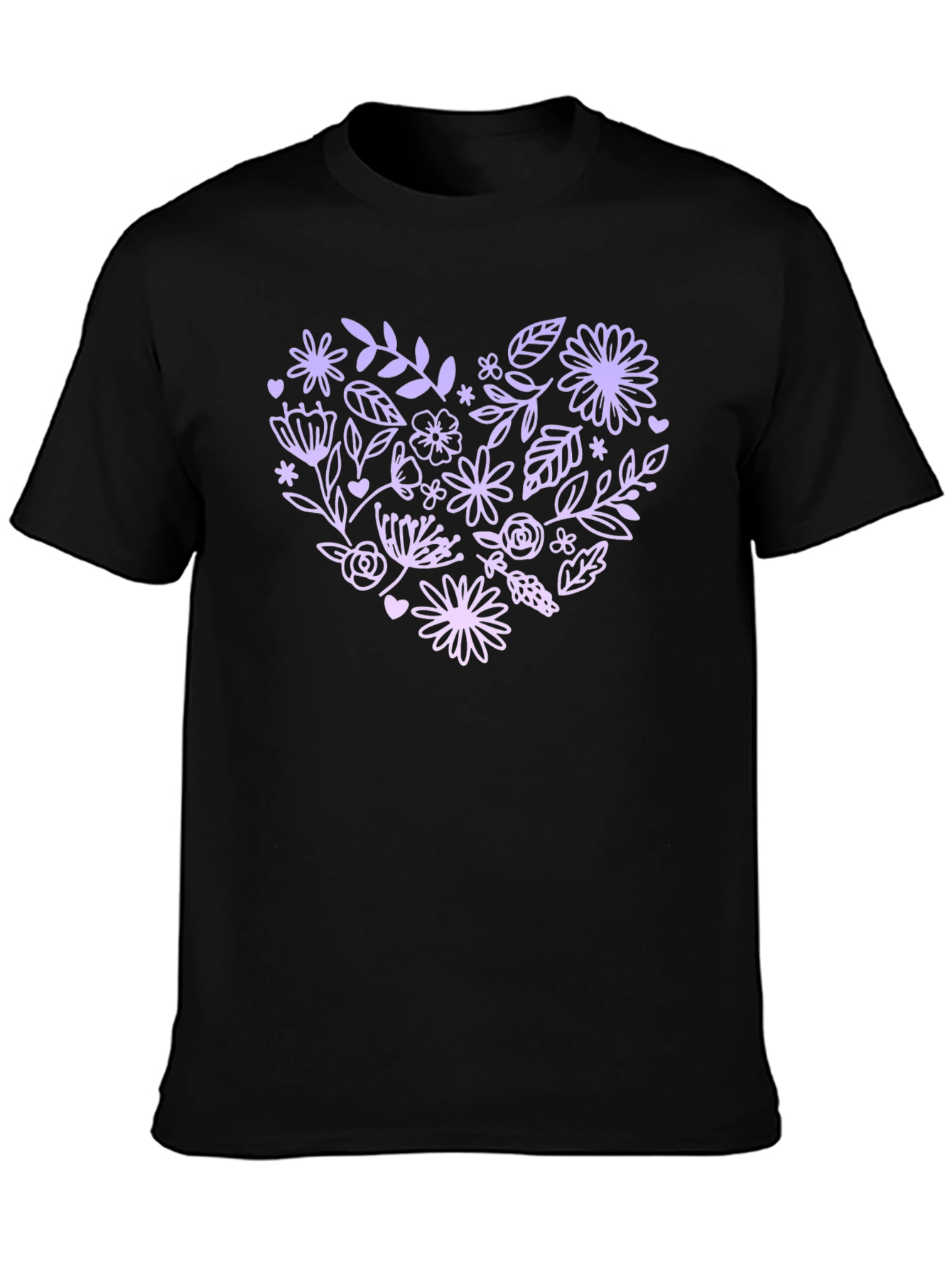 Floral Heart Graphic Tee - Black Casual T-Shirt