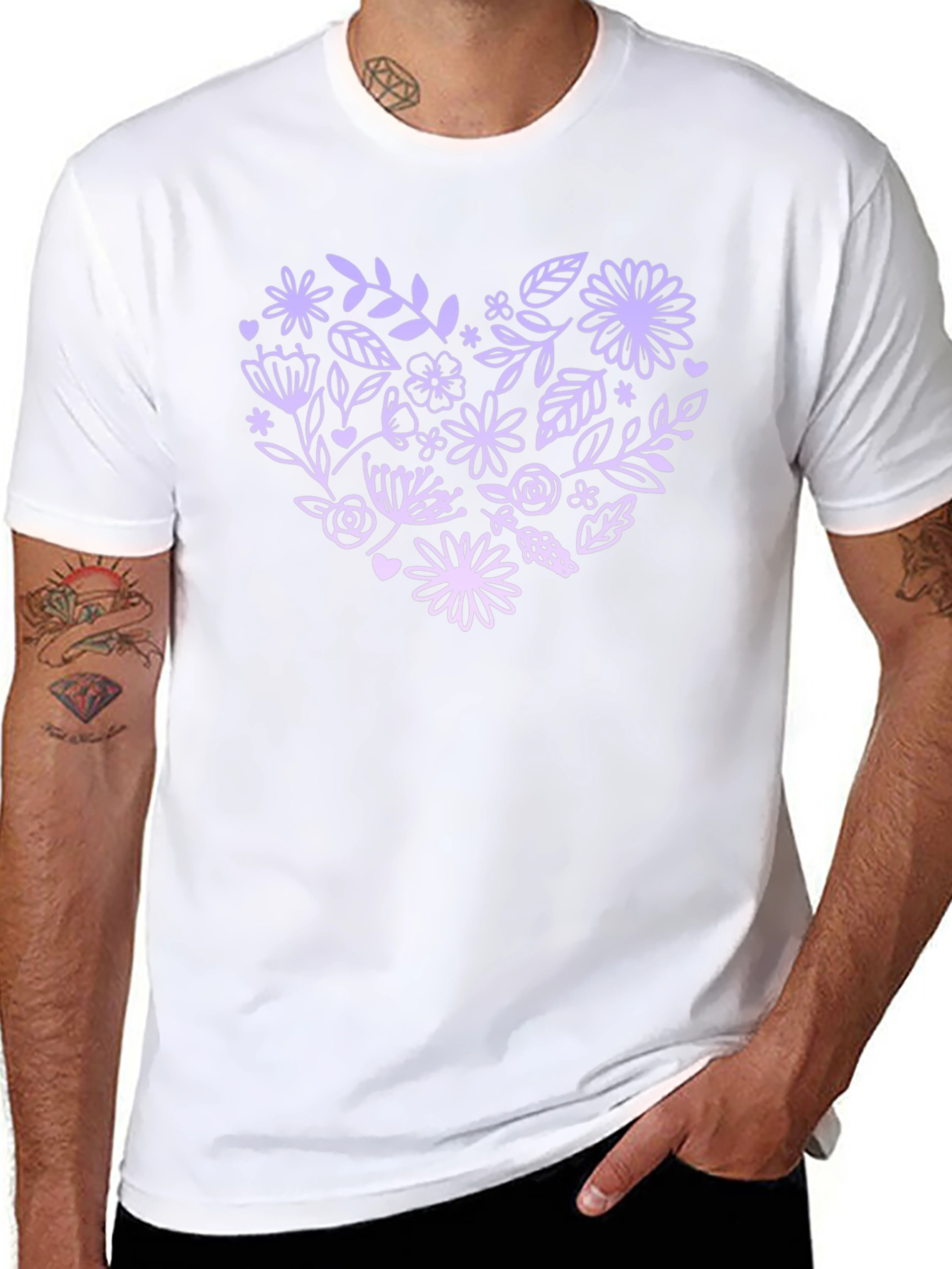 Floral Heart Graphic Tee - Black Casual T-Shirt