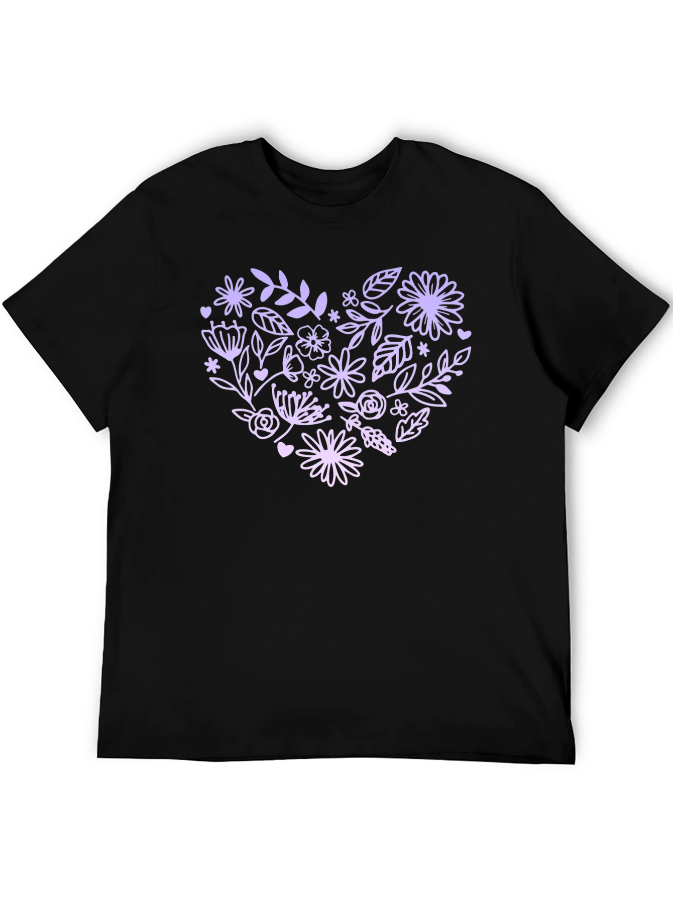 Floral Heart Graphic Tee - Black Casual T-Shirt