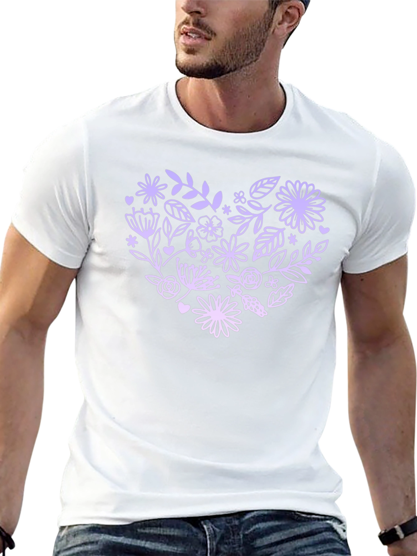 Floral Heart Graphic Tee - Black Casual T-Shirt