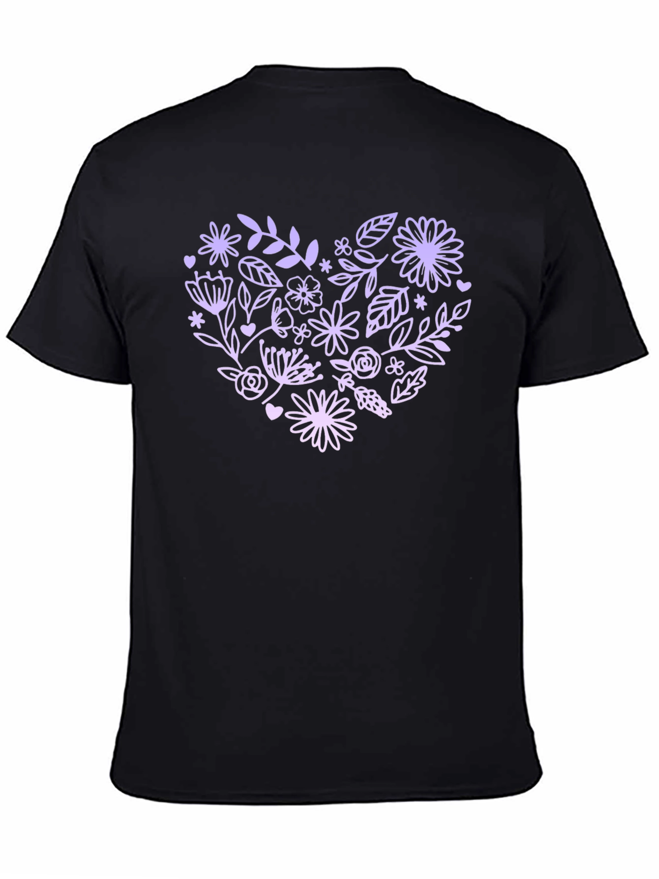 Floral Heart Graphic Tee - Black Casual T-Shirt