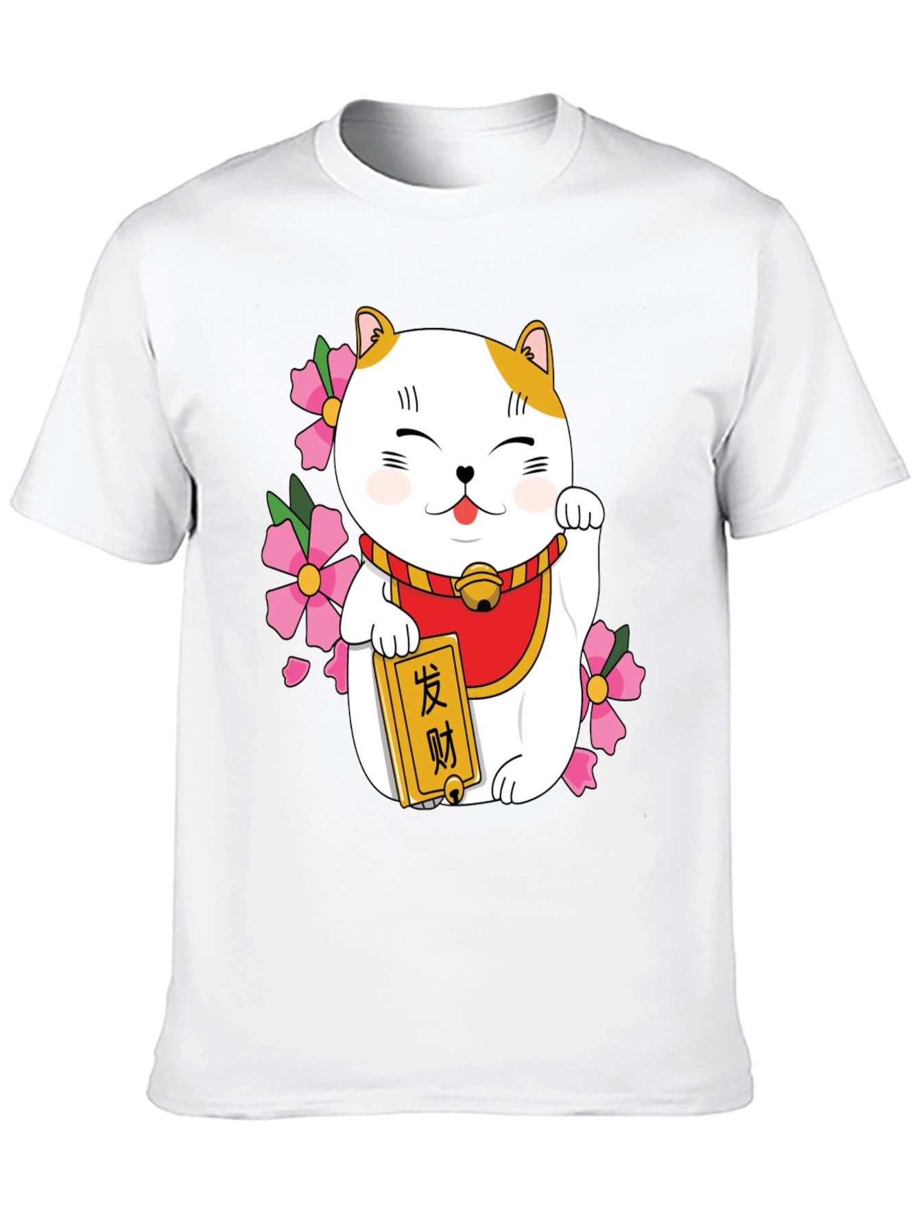 Lucky Cat Graphic Tee - Black Cotton Blend