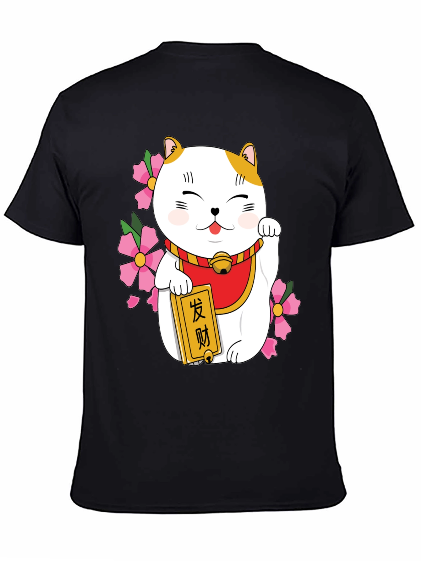 Lucky Cat Graphic Tee - Black Cotton Blend