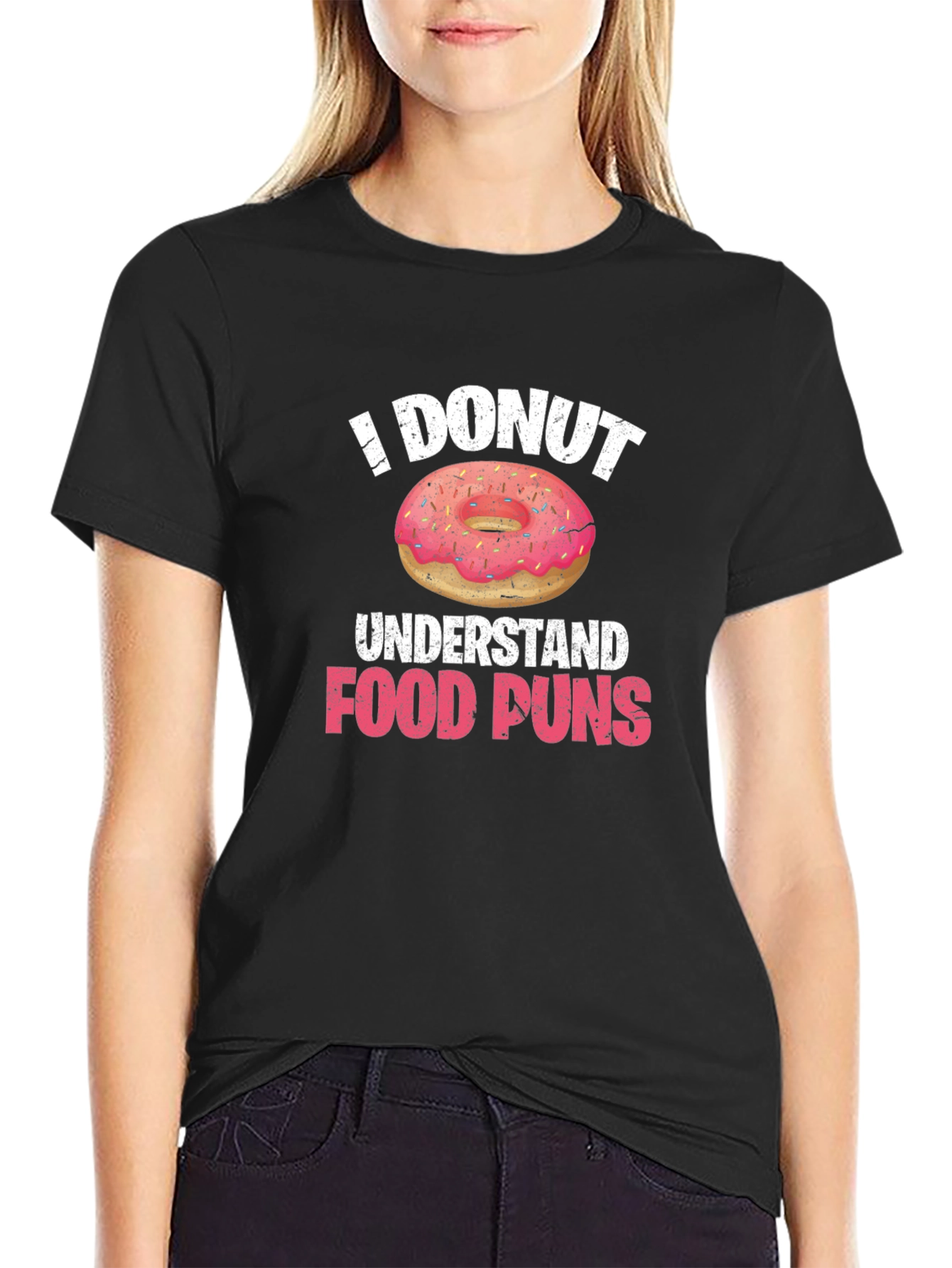 Funny I Donut Understand Food Puns Black T-Shirt