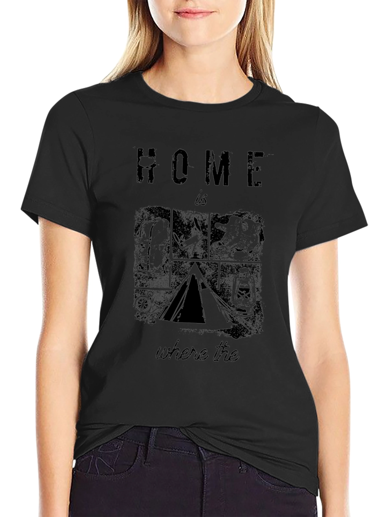 Home is Where the Tent Is Black Graphic T-Shirt