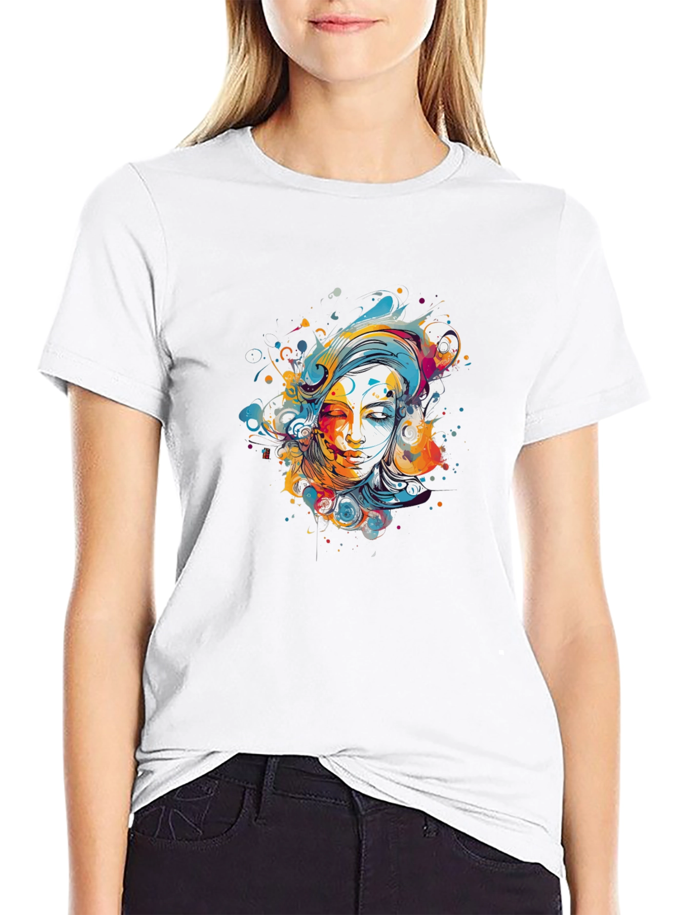 Abstract Woman Graphic Tee - Black Cotton Blend