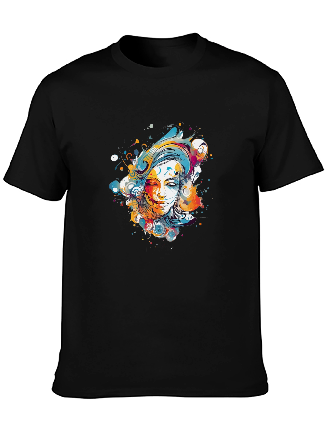 Abstract Woman Graphic Tee - Black Cotton Blend