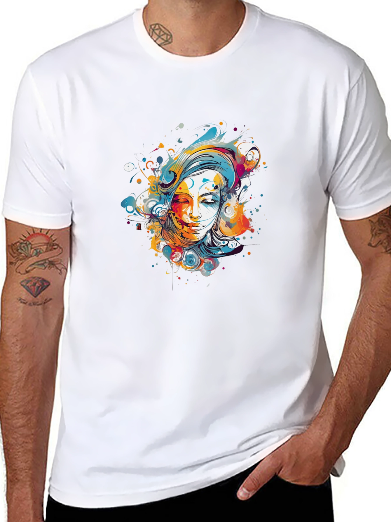 Abstract Woman Graphic Tee - Black Cotton Blend