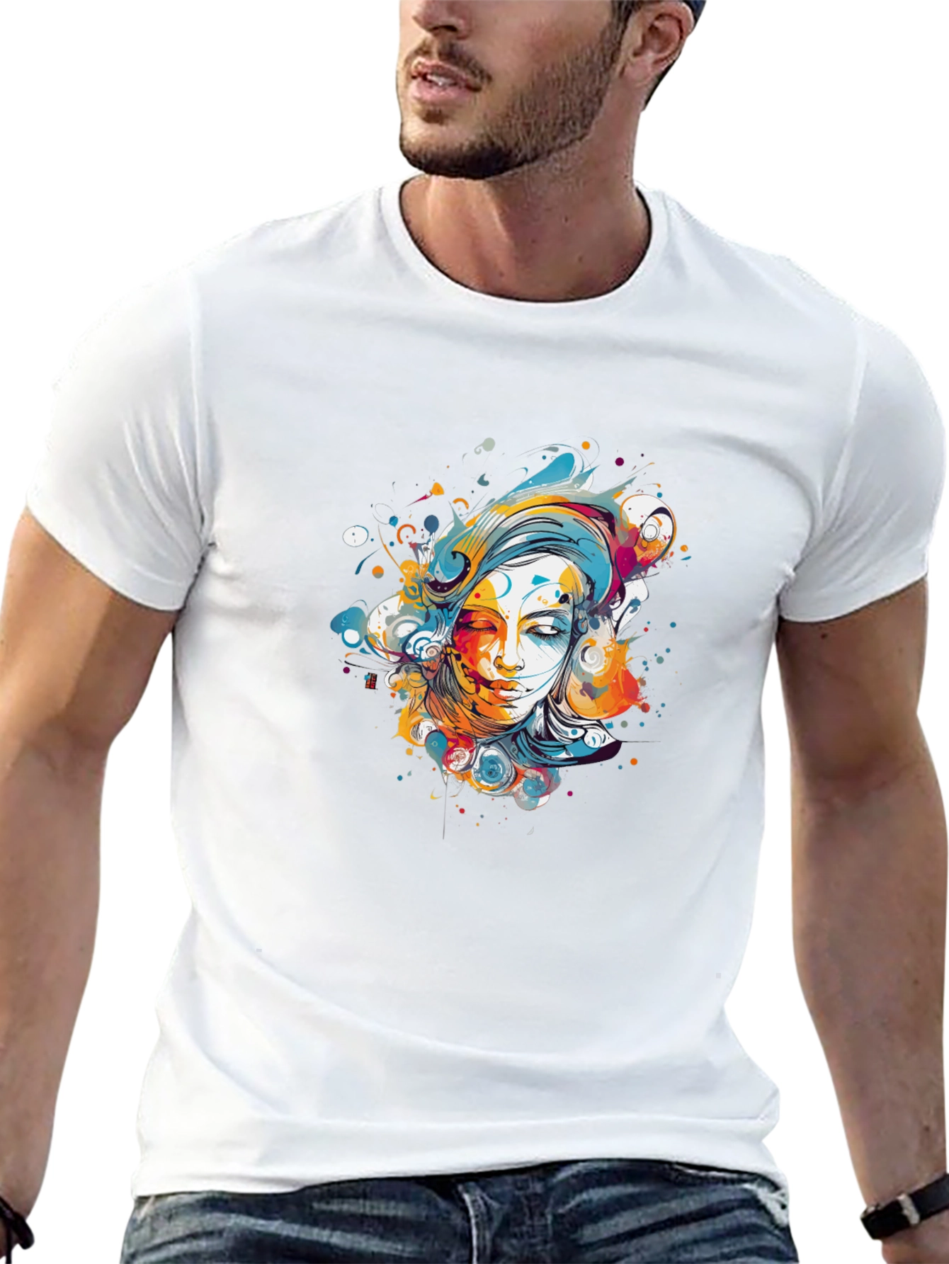 Abstract Woman Graphic Tee - Black Cotton Blend