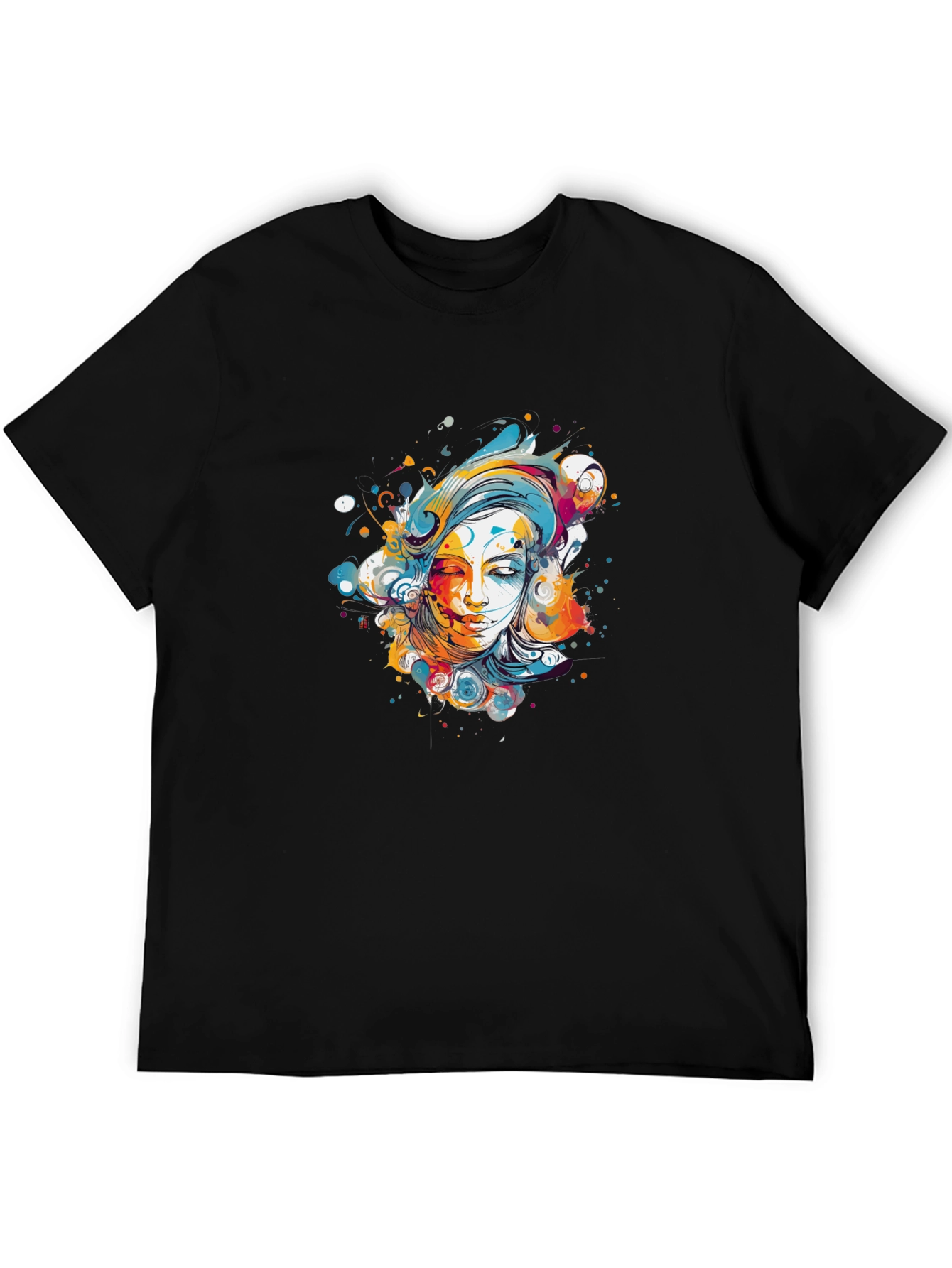 Abstract Woman Graphic Tee - Black Cotton Blend