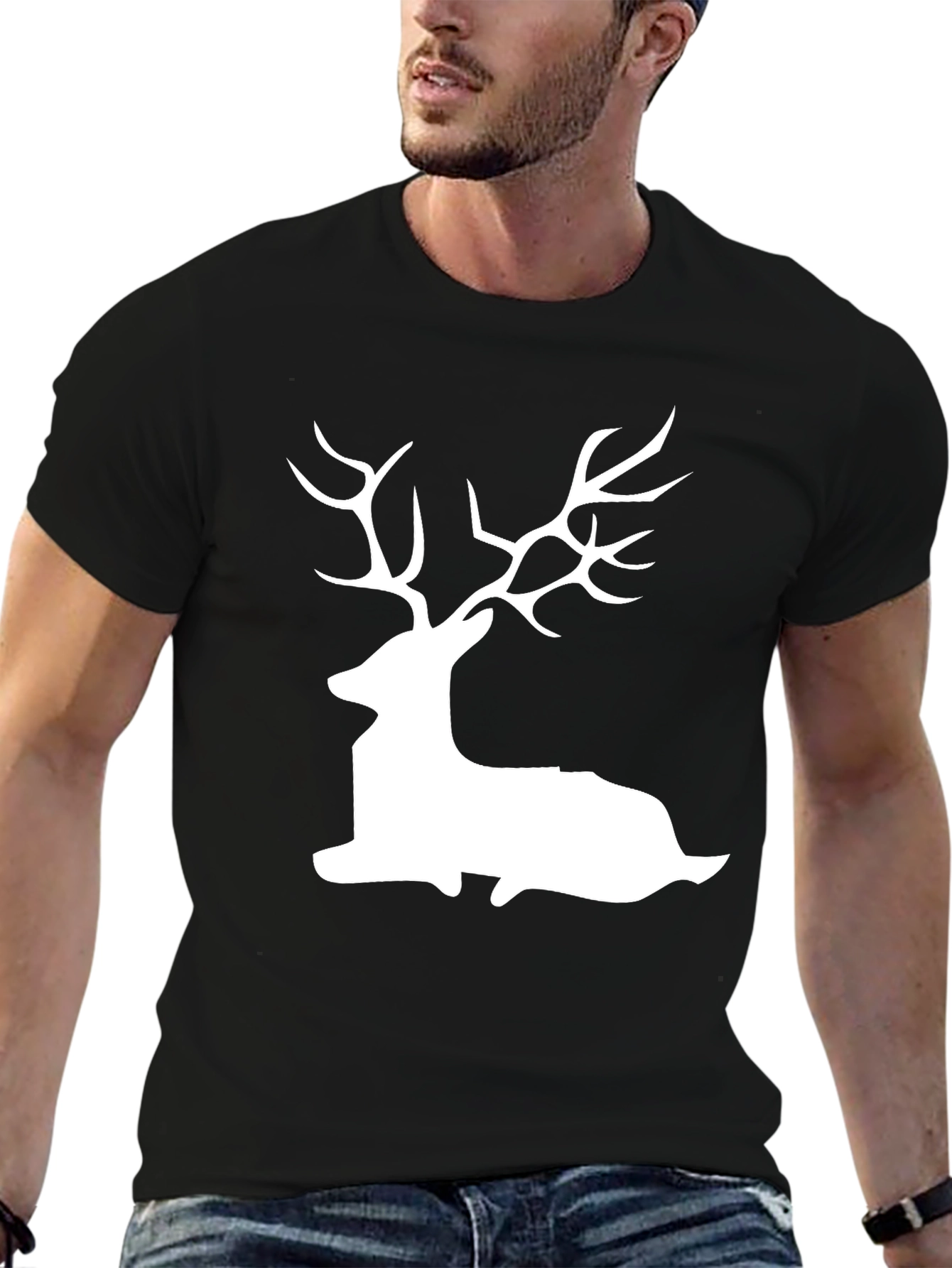 Deer Silhouette Graphic Tee - Black