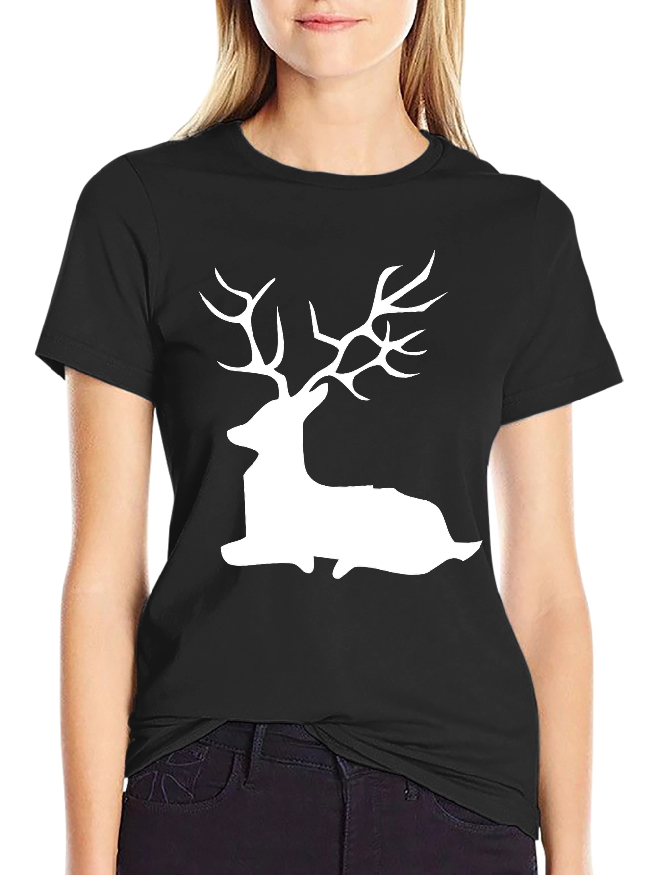Deer Silhouette Graphic Tee - Black