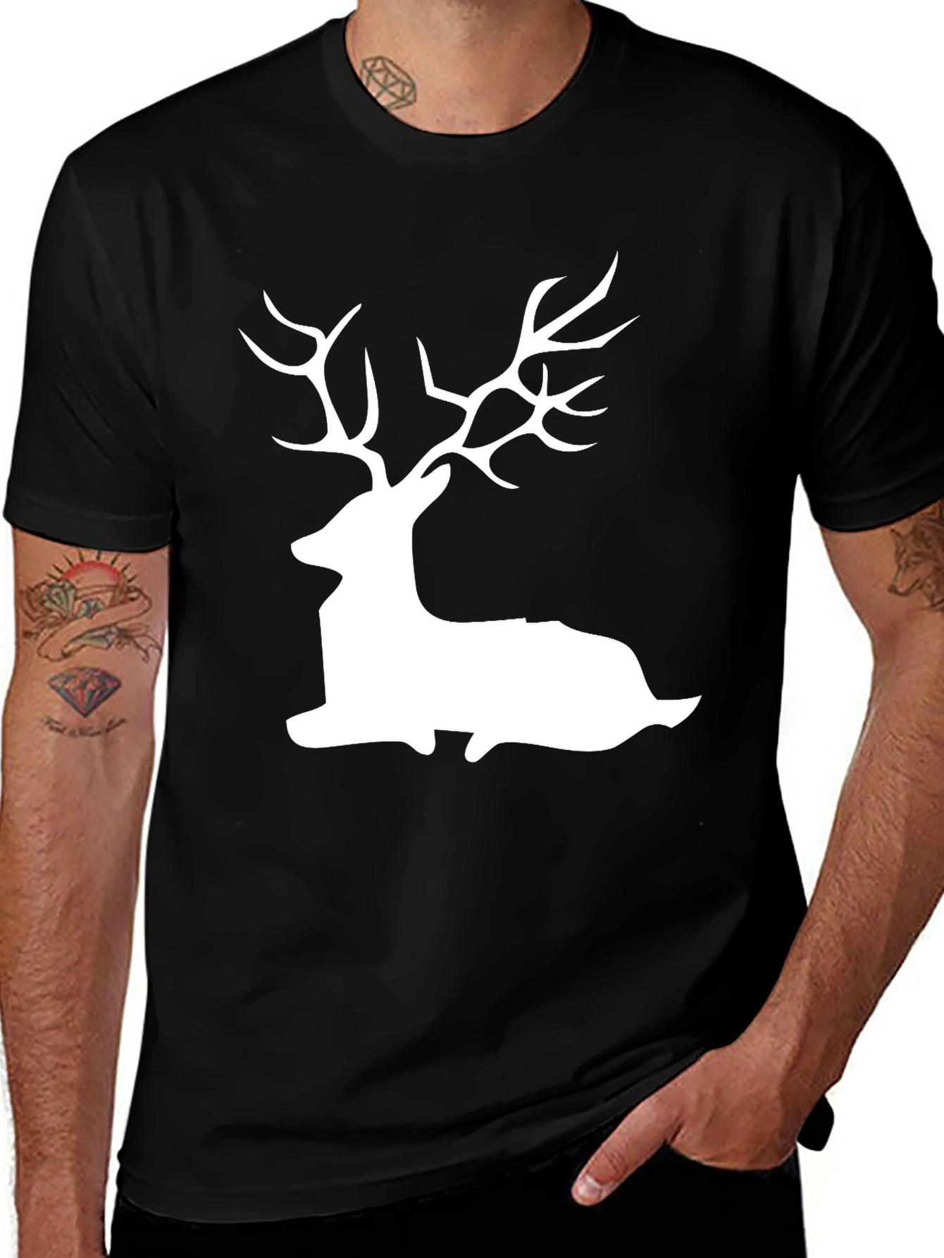 Deer Silhouette Graphic Tee - Black