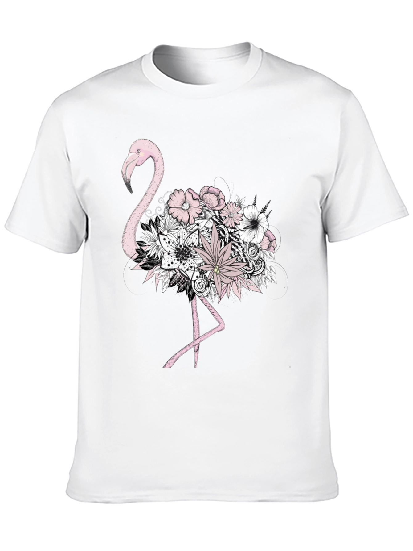 Floral Flamingo Graphic Tee - Mens Black T-Shirt