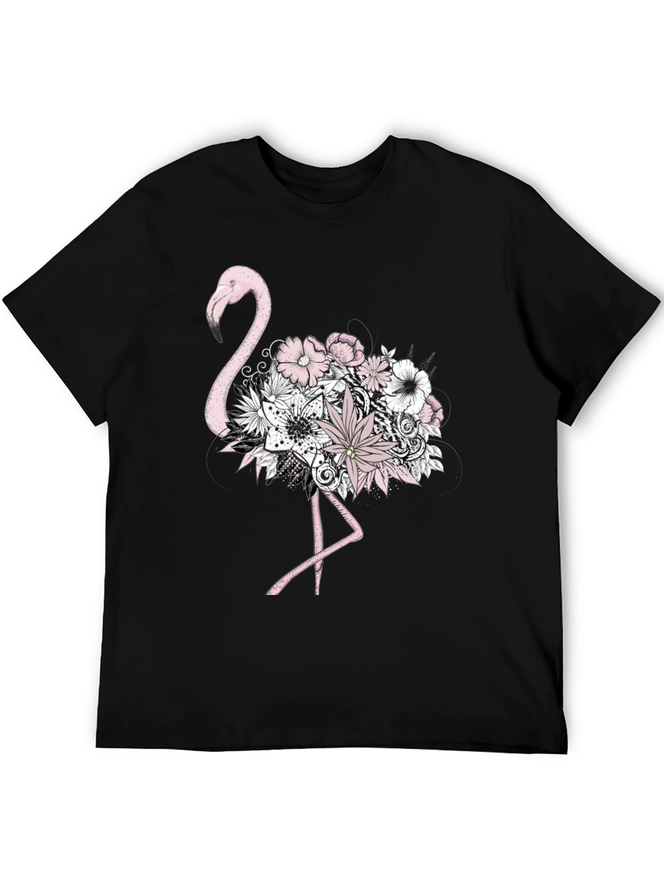Floral Flamingo Graphic Tee - Mens Black T-Shirt