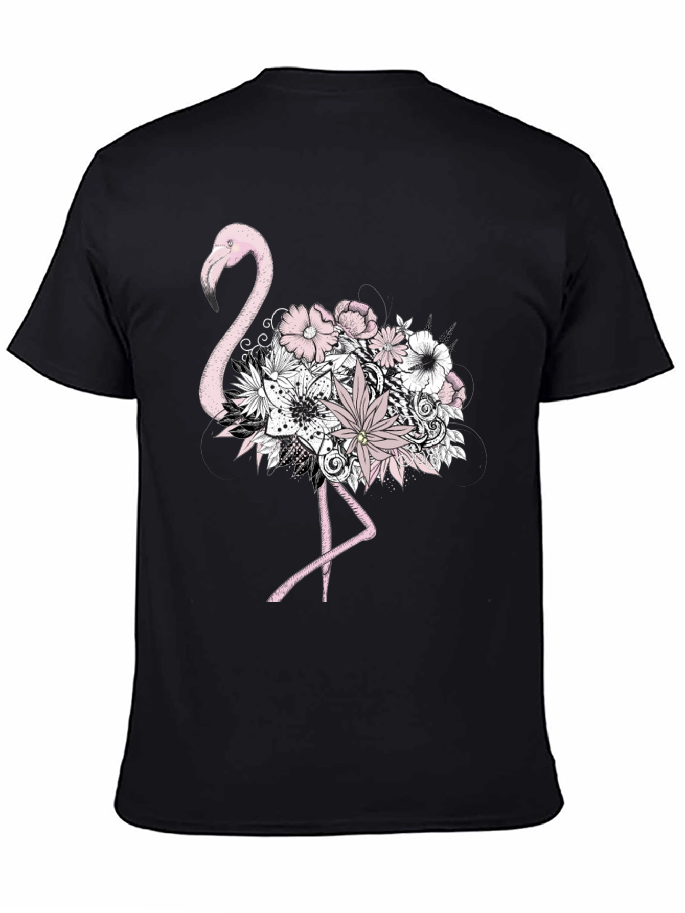 Floral Flamingo Graphic Tee - Mens Black T-Shirt