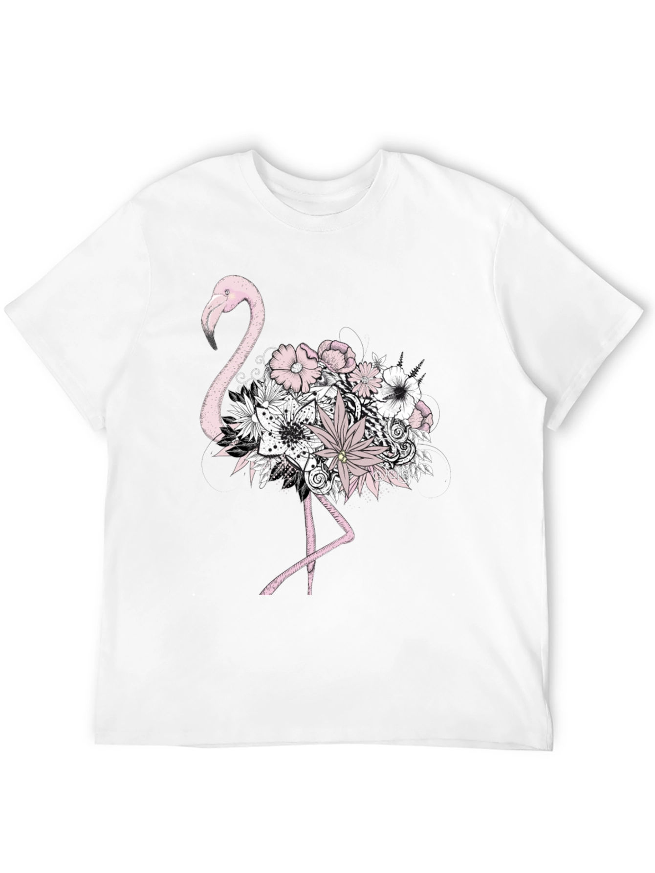 Floral Flamingo Graphic Tee - Mens Black T-Shirt
