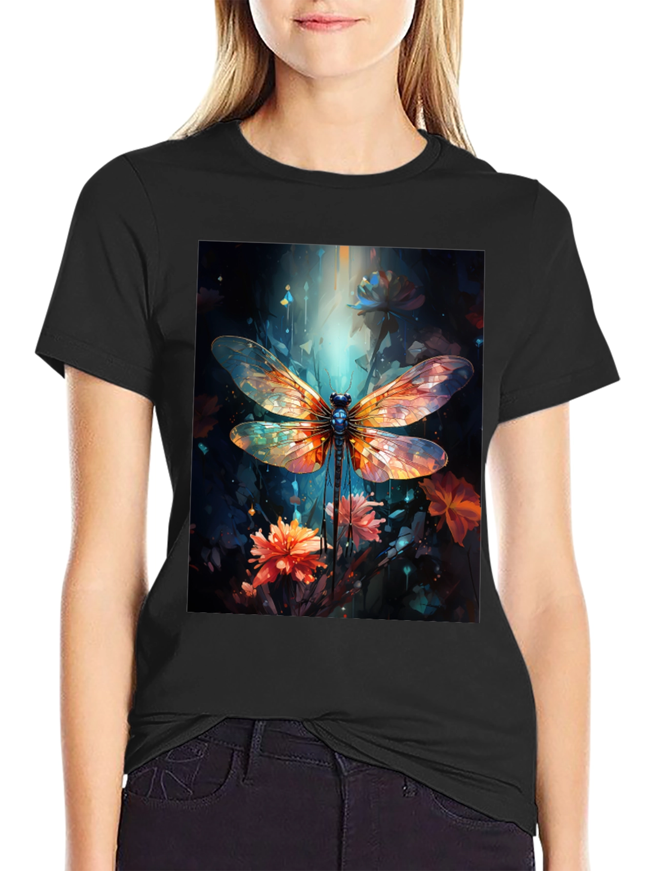 Dragonfly Art Graphic Tee - Black