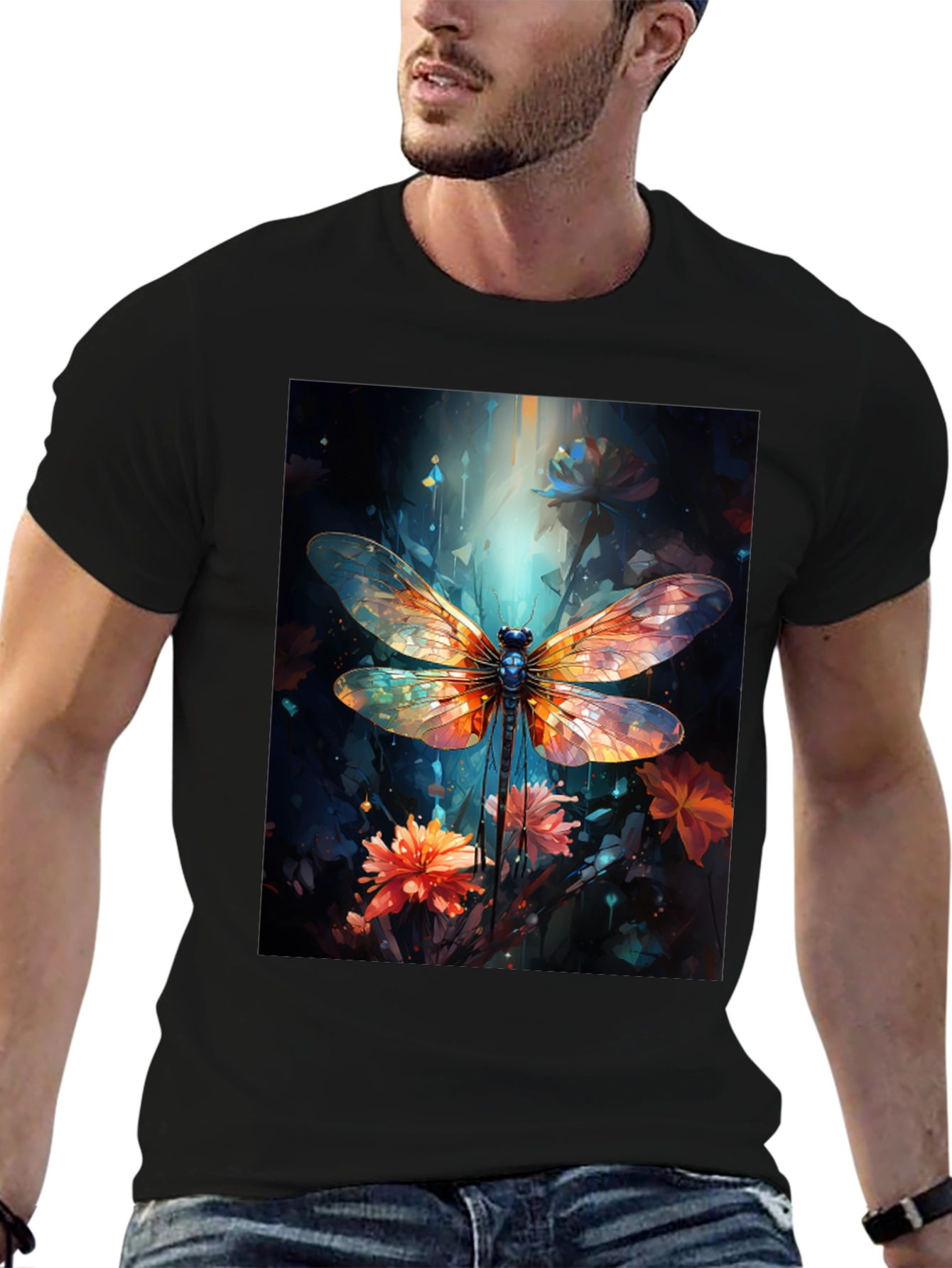 Dragonfly Art Graphic Tee - Black