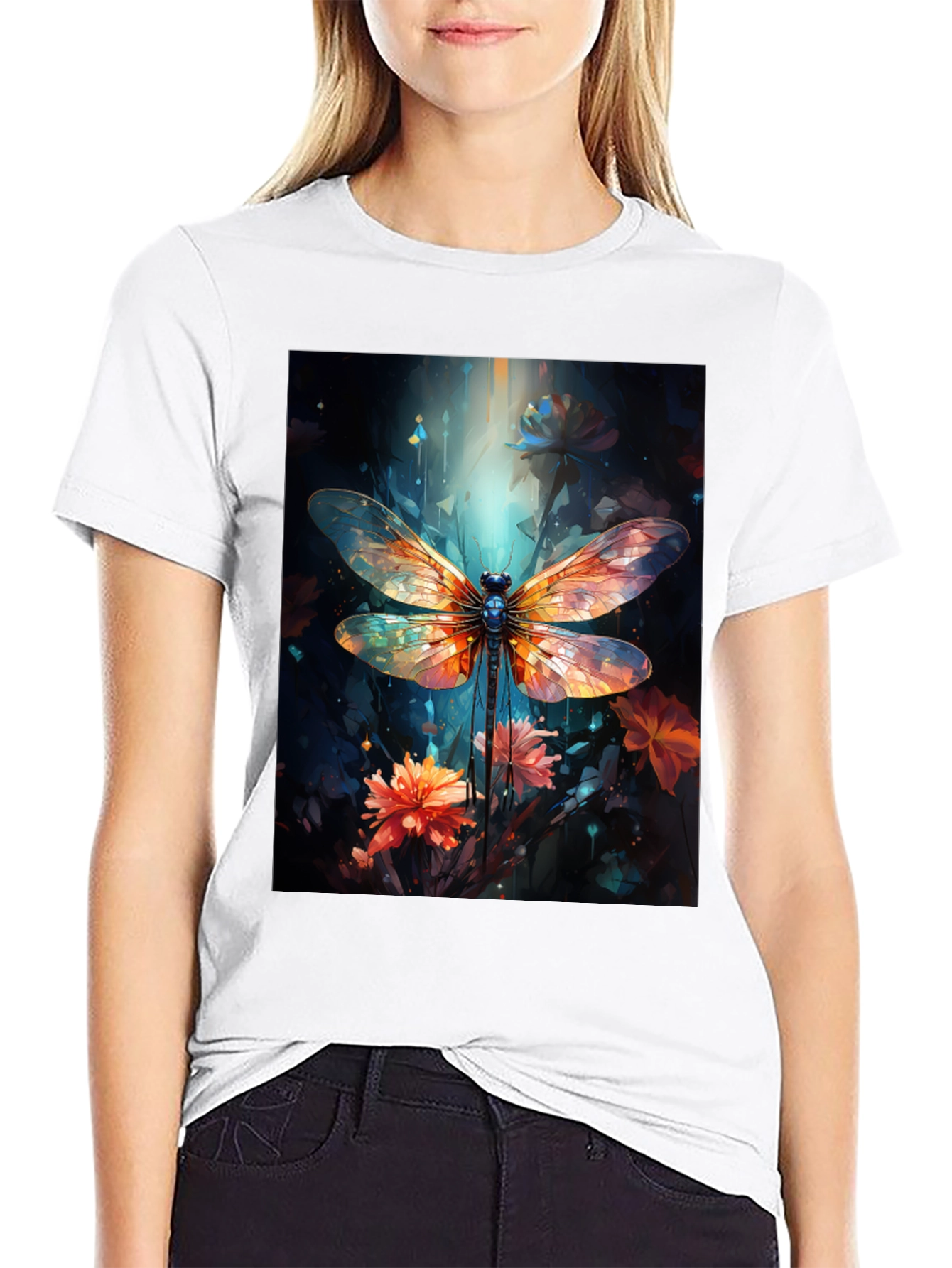 Dragonfly Art Graphic Tee - Black