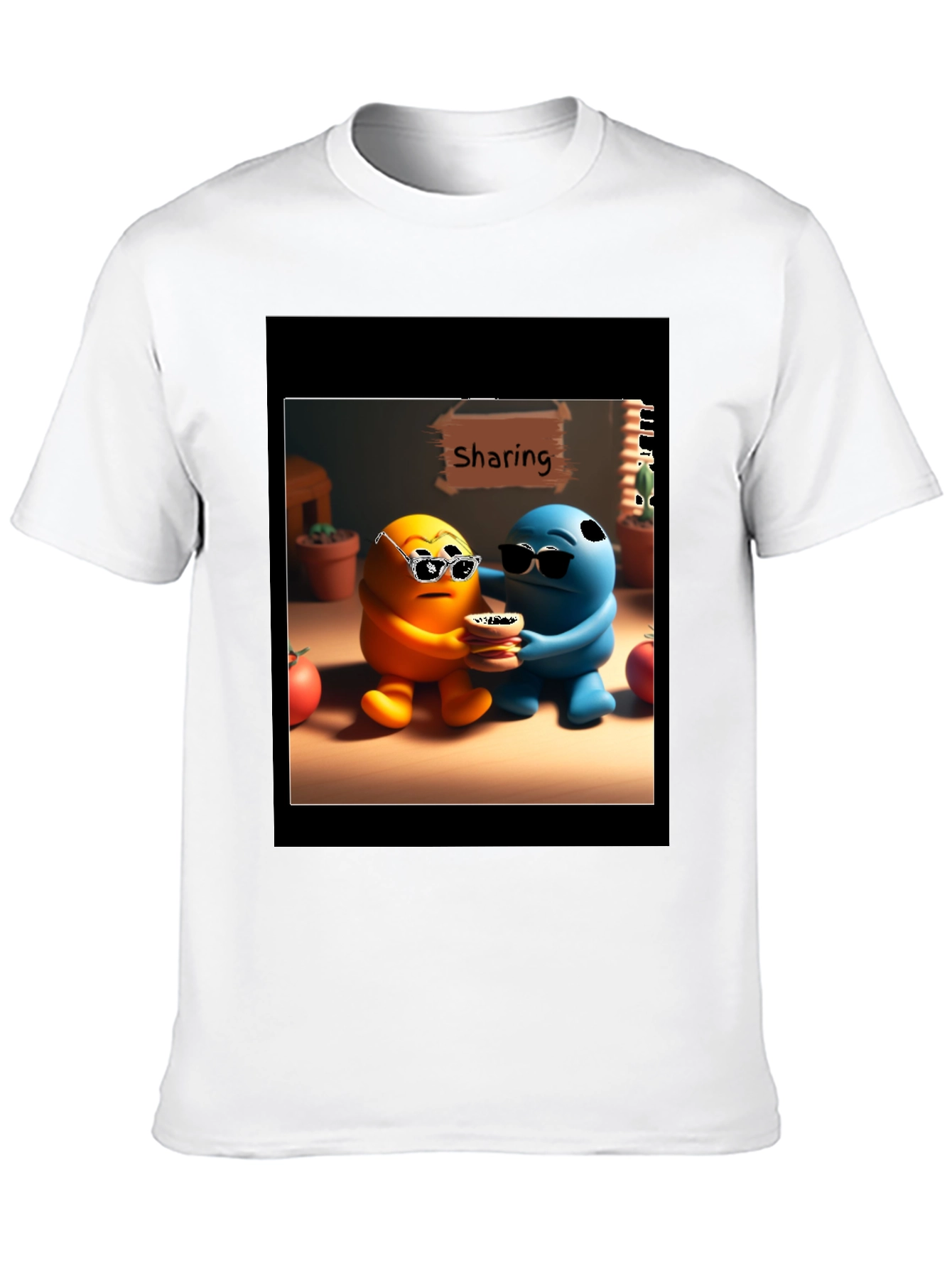 Sharing Cartoon Character Graphic Tee - Black