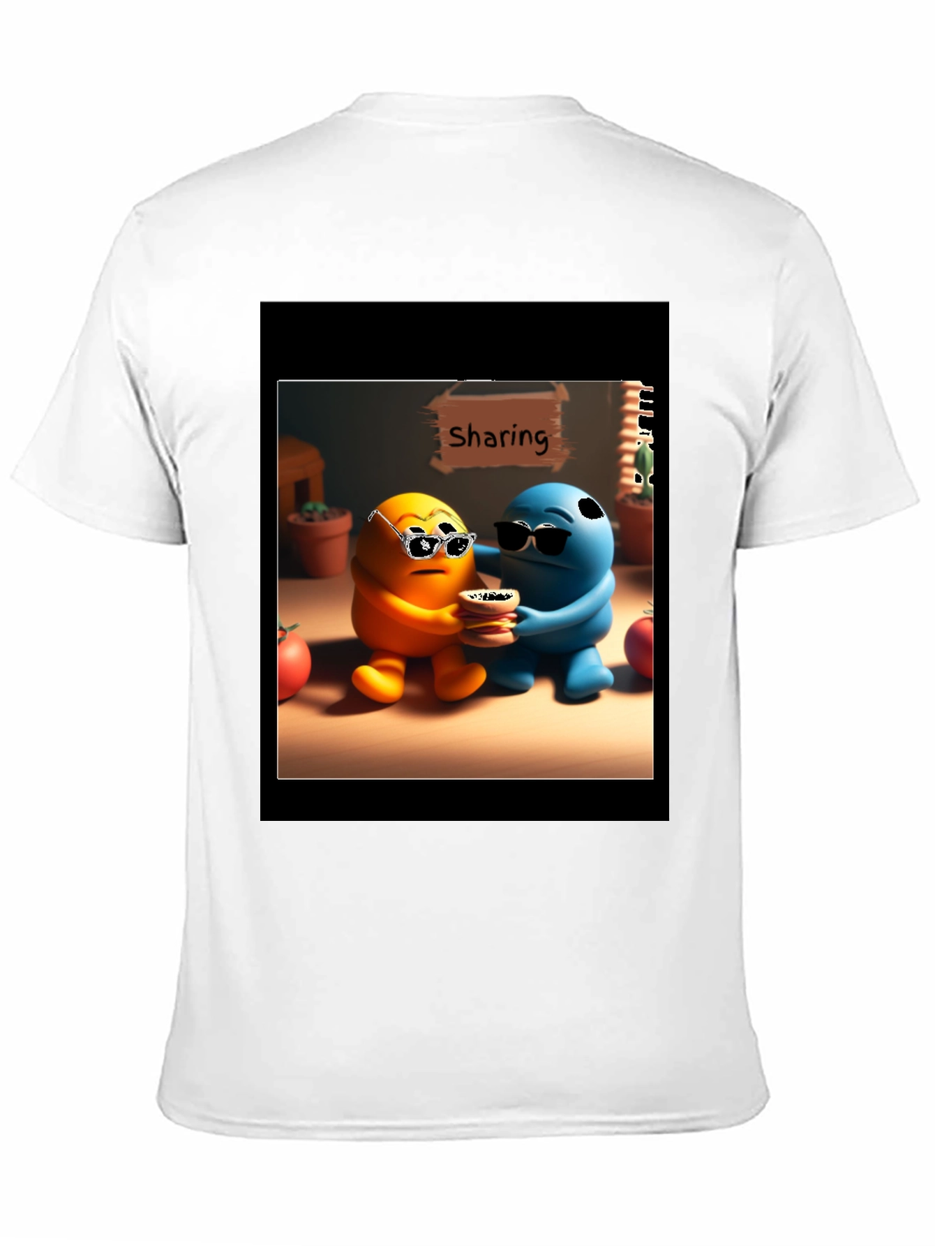 Sharing Cartoon Character Graphic Tee - Black