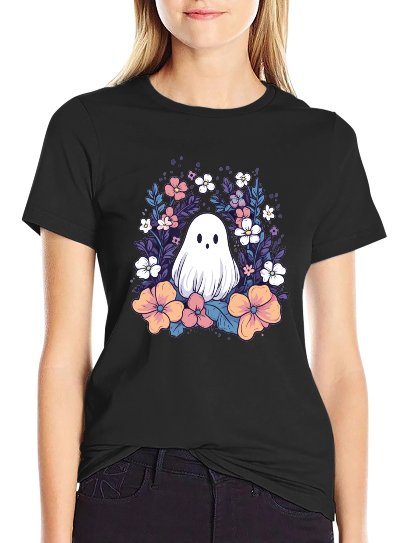 Floral Ghost Graphic Tee - Cute Halloween Shirt