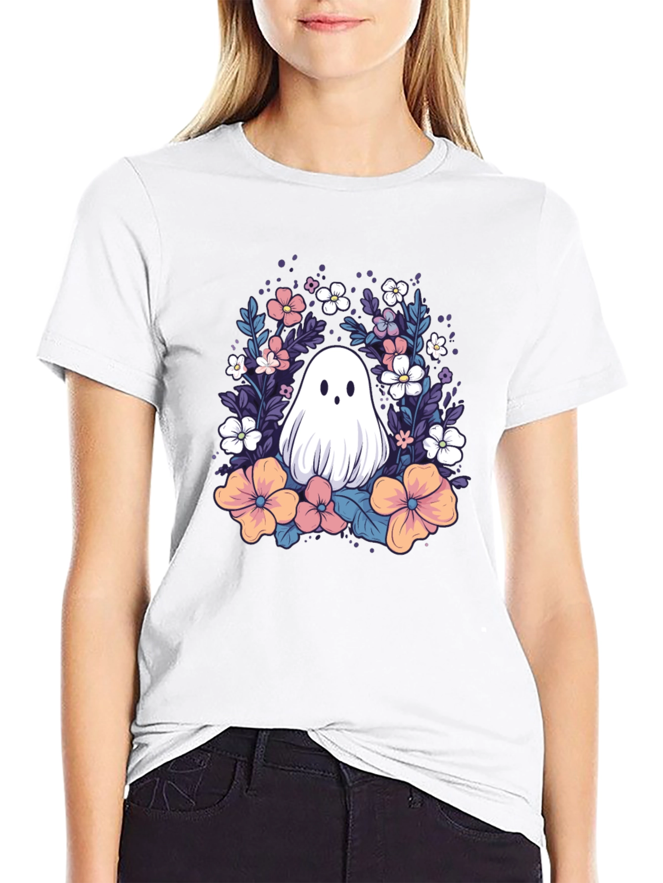 Floral Ghost Graphic Tee - Cute Halloween Shirt