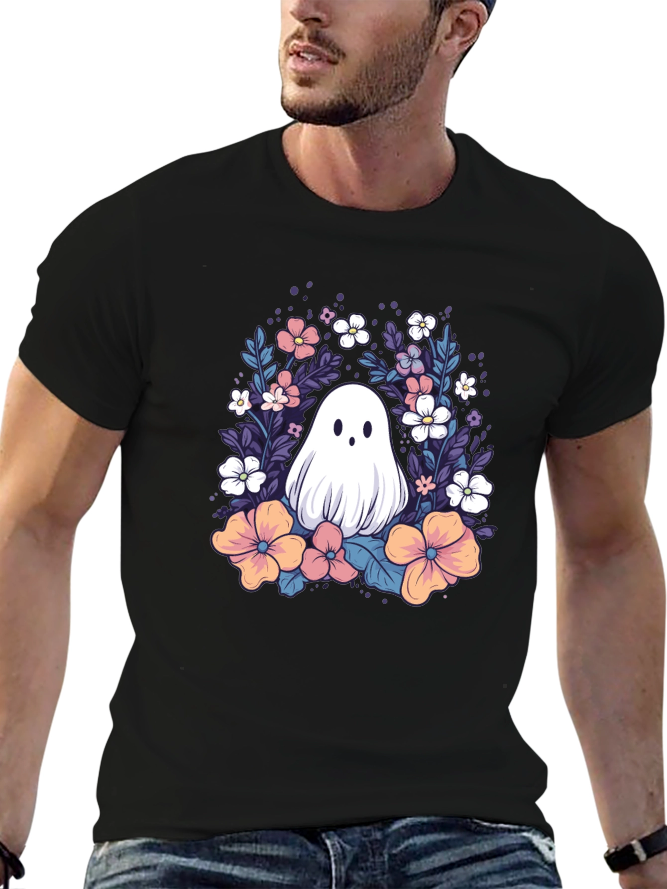 Floral Ghost Graphic Tee - Cute Halloween Shirt