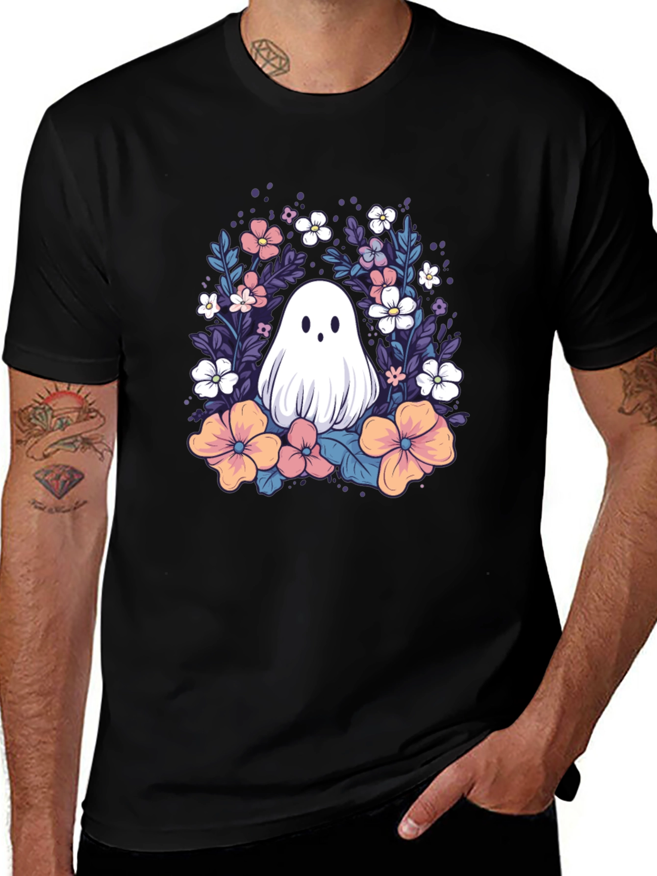 Floral Ghost Graphic Tee - Cute Halloween Shirt
