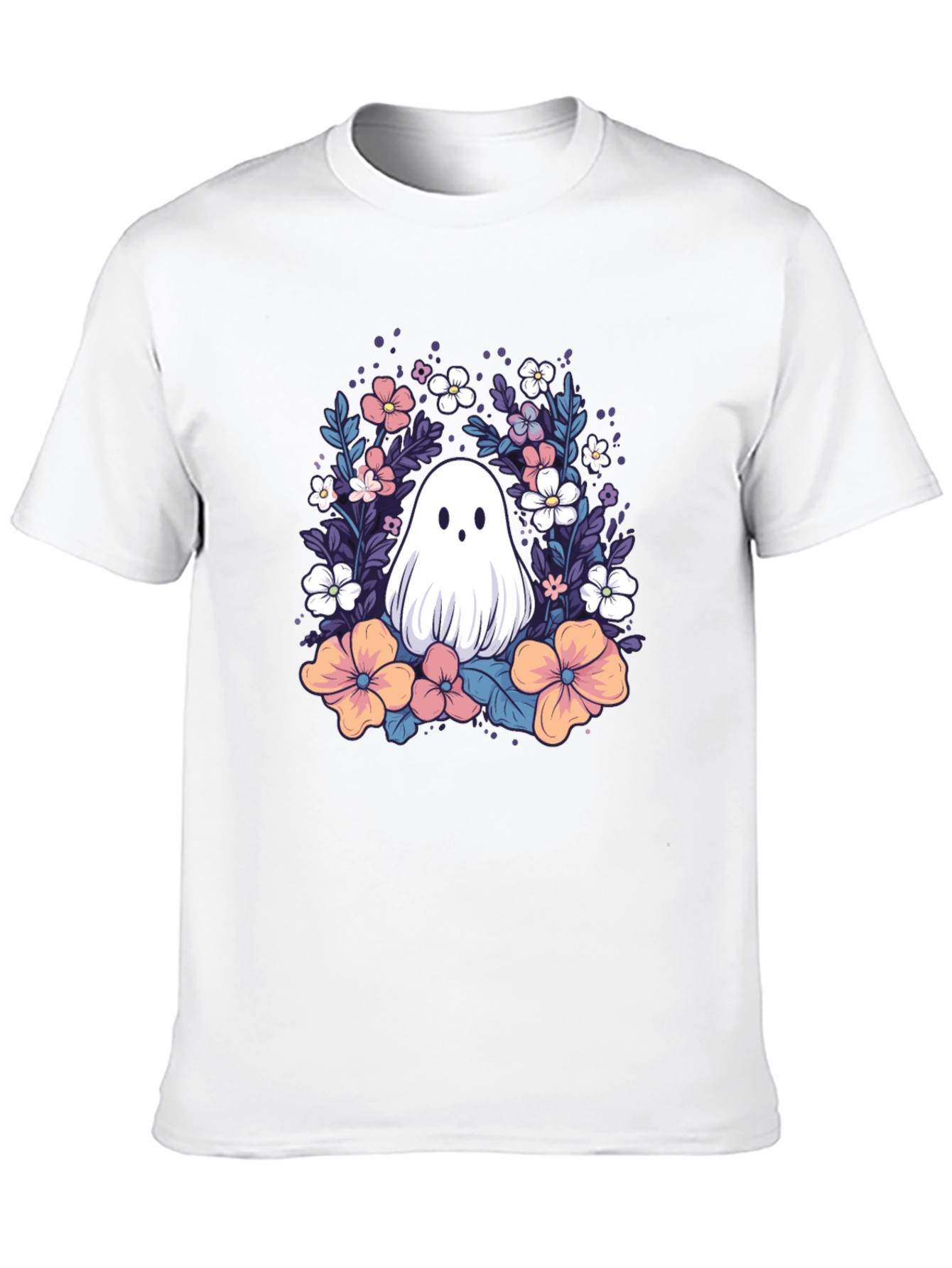 Floral Ghost Graphic Tee - Cute Halloween Shirt