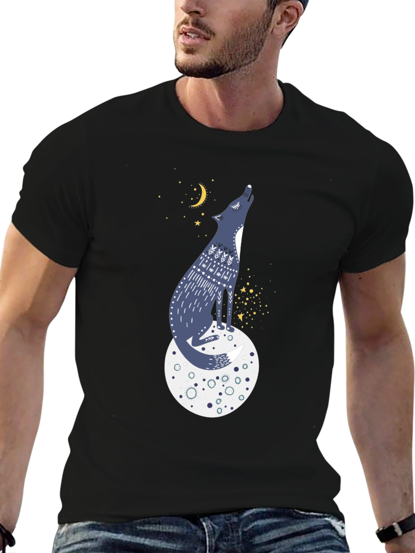 Wolf Moon Graphic Tee - Black Cotton T-Shirt