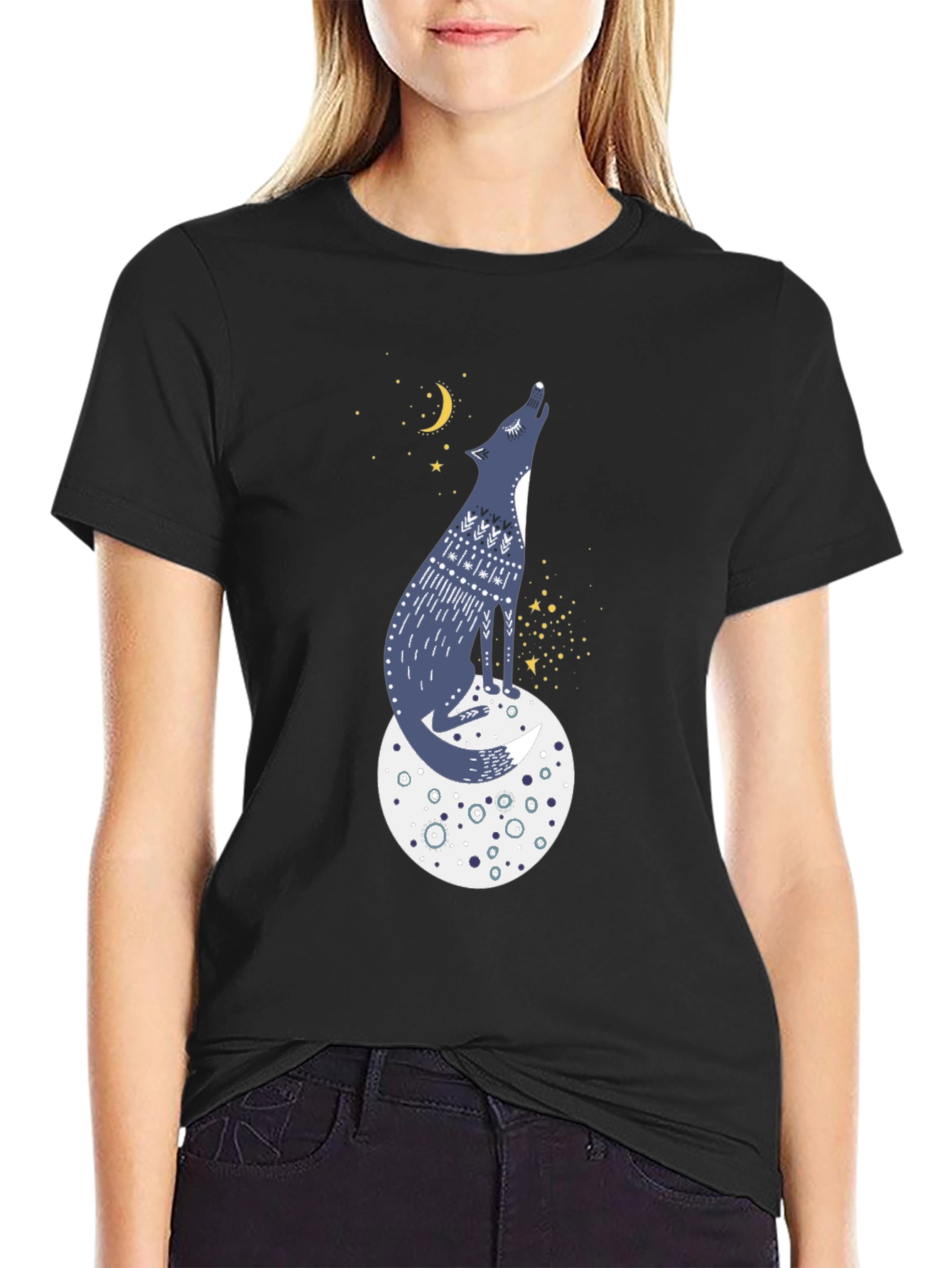 Wolf Moon Graphic Tee - Black Cotton T-Shirt