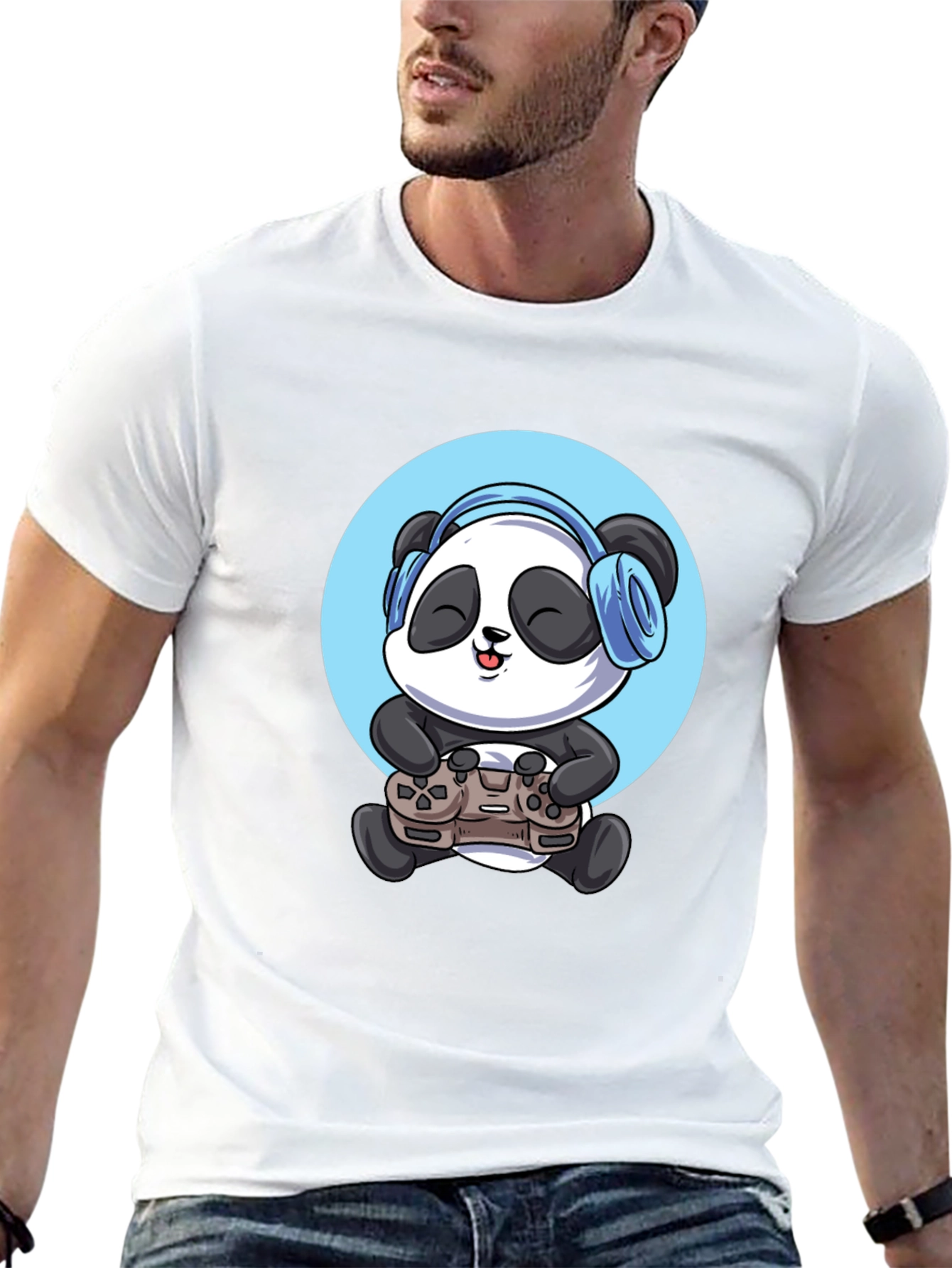 Gamer Panda Graphic Tee - Black Cotton T-Shirt