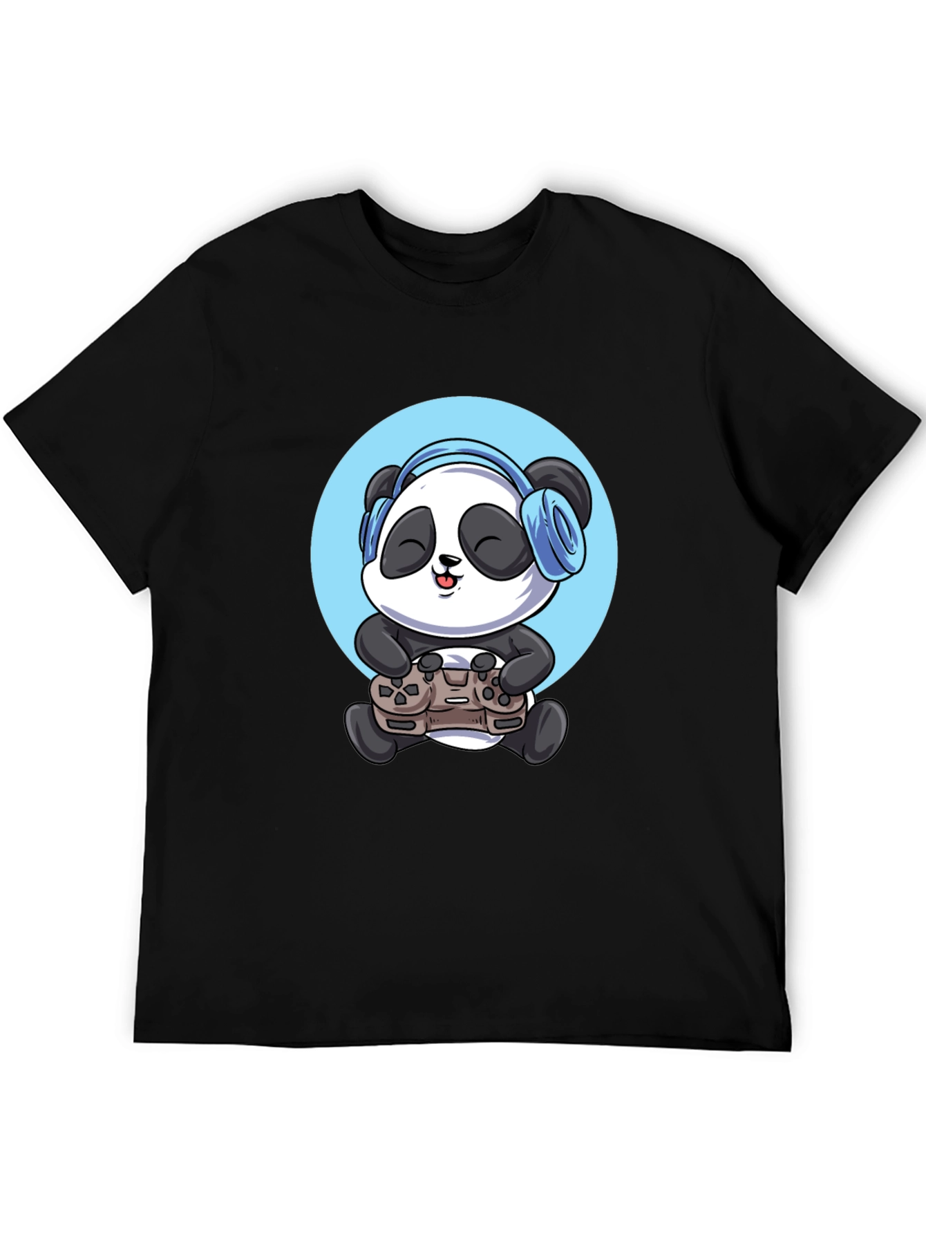 Gamer Panda Graphic Tee - Black Cotton T-Shirt