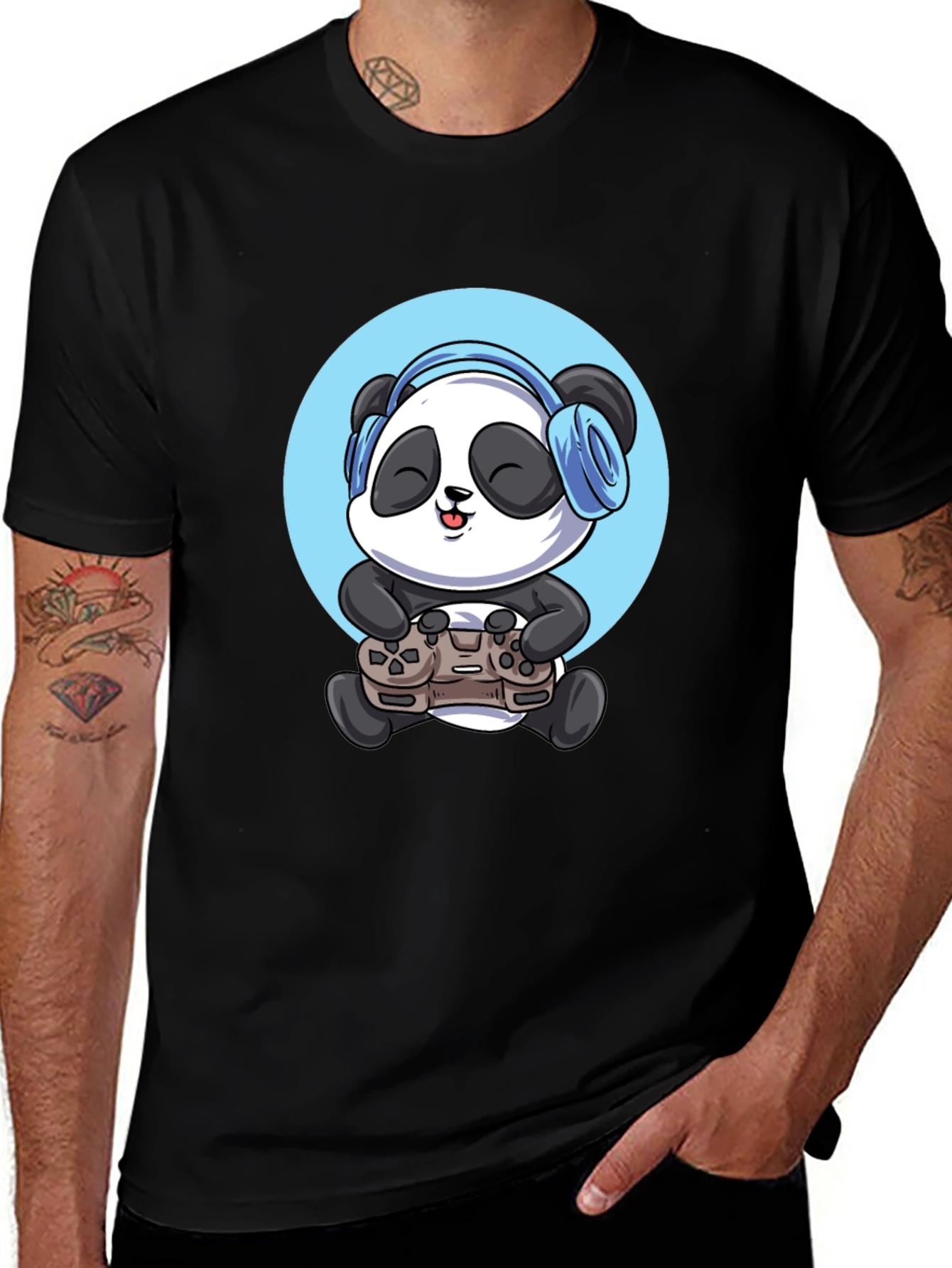 Gamer Panda Graphic Tee - Black Cotton T-Shirt