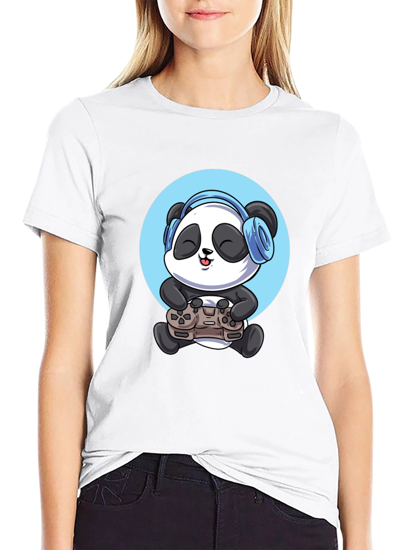 Gamer Panda Graphic Tee - Black Cotton T-Shirt