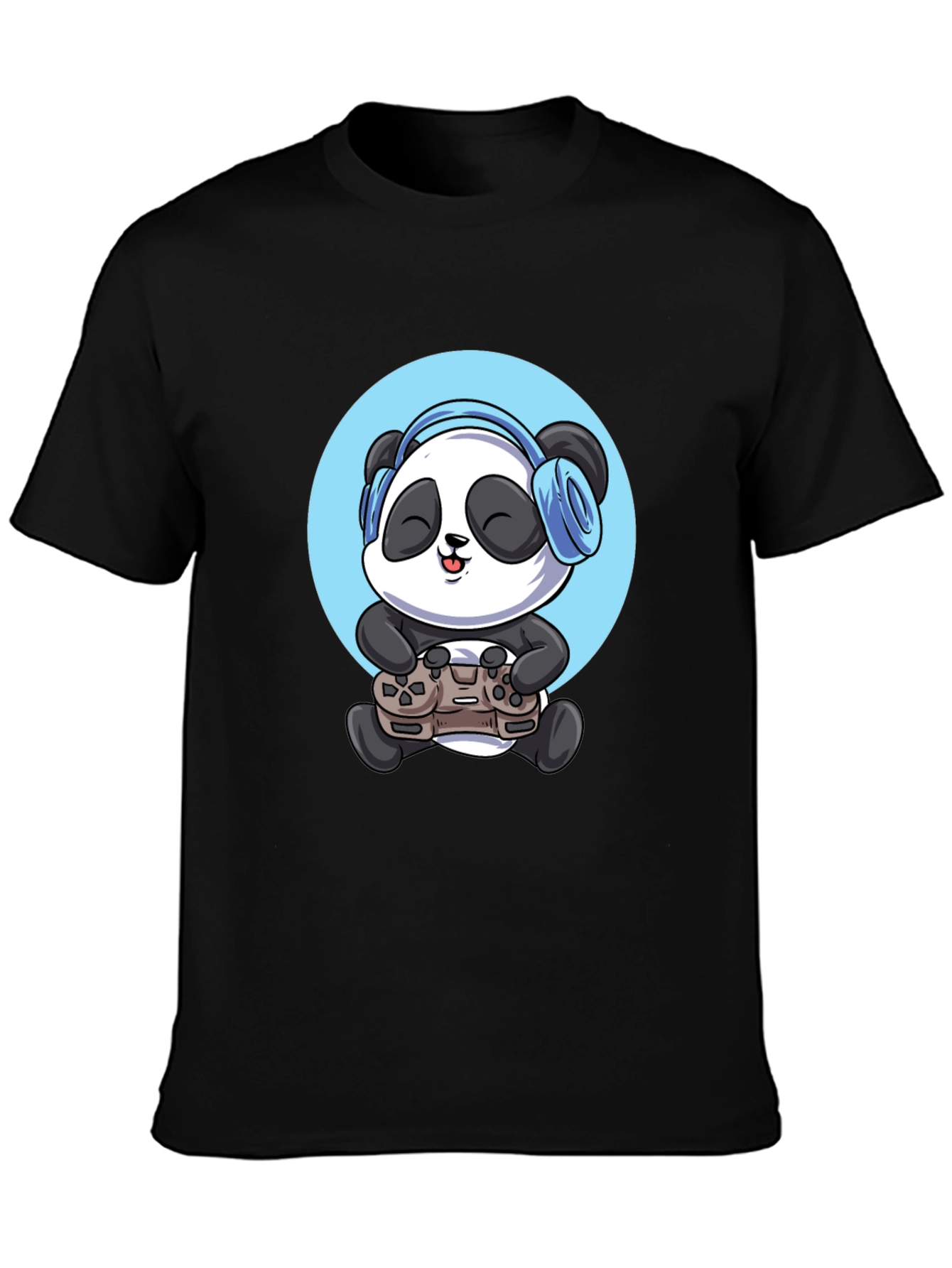 Gamer Panda Graphic Tee - Black Cotton T-Shirt