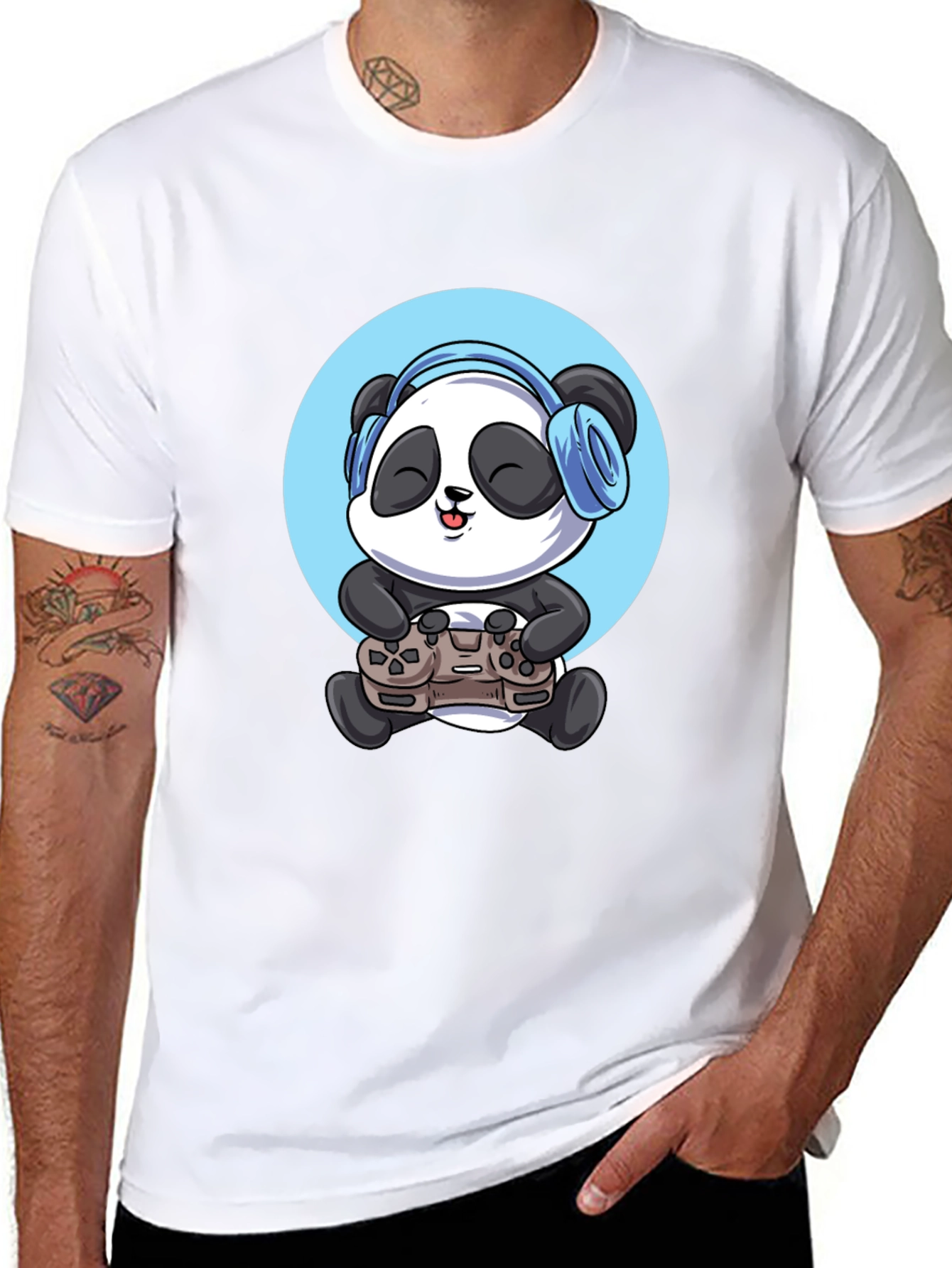Gamer Panda Graphic Tee - Black Cotton T-Shirt