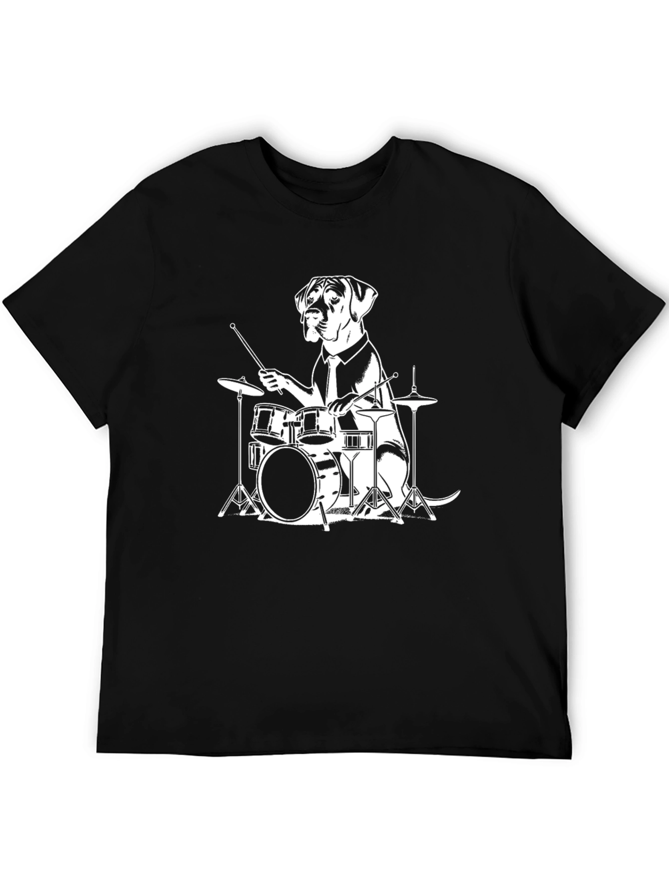 Dog Drummer Graphic Tee - Black Cotton T-Shirt