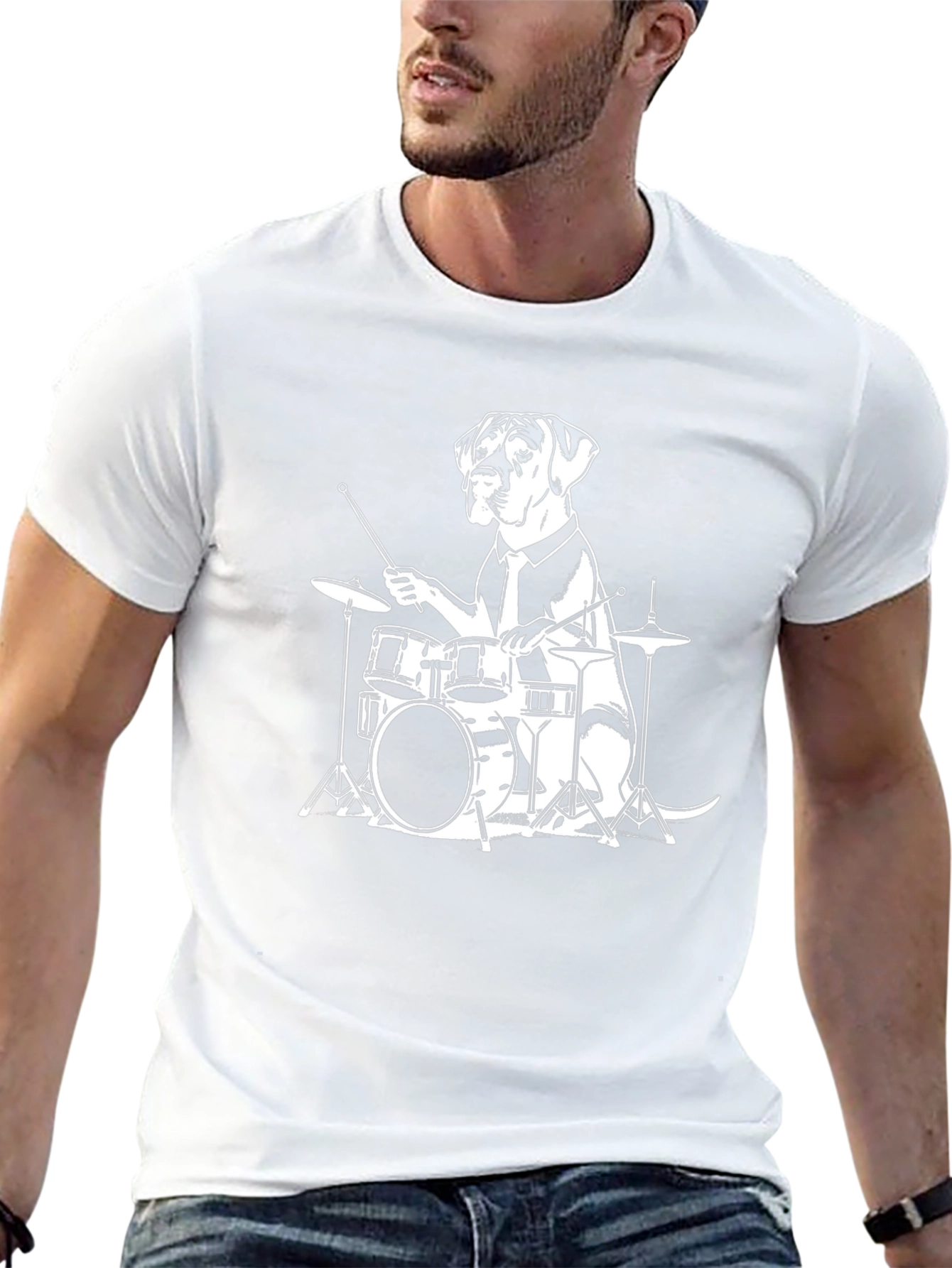 Dog Drummer Graphic Tee - Black Cotton T-Shirt