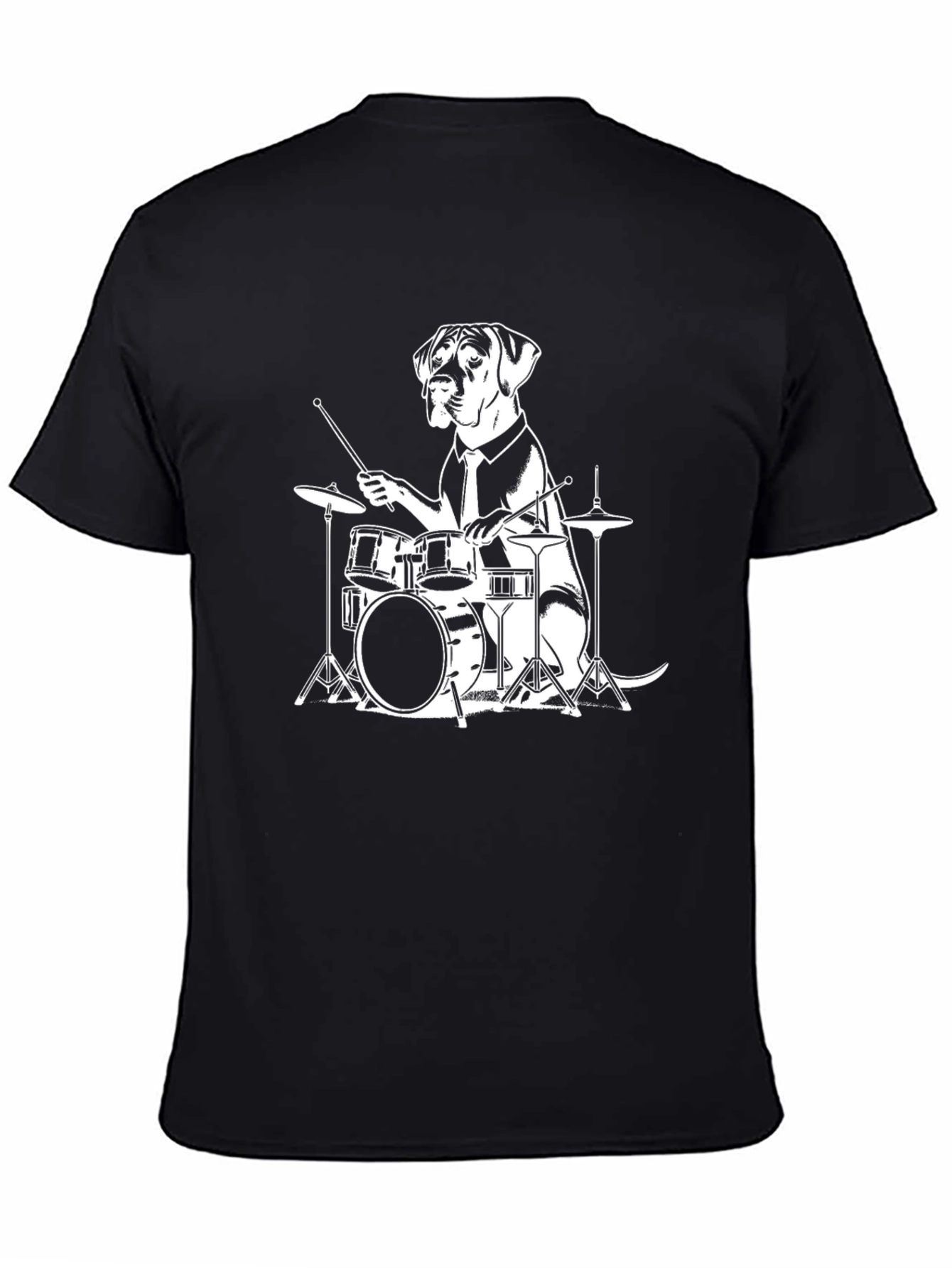 Dog Drummer Graphic Tee - Black Cotton T-Shirt