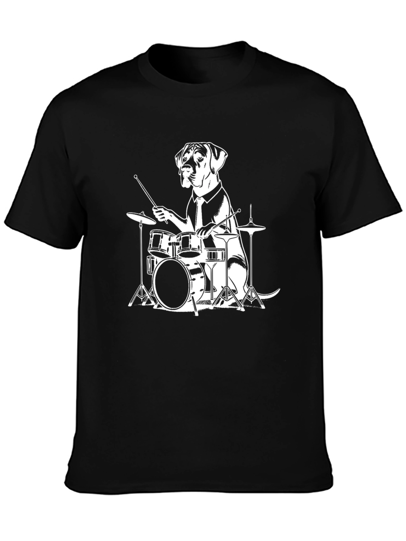 Dog Drummer Graphic Tee - Black Cotton T-Shirt