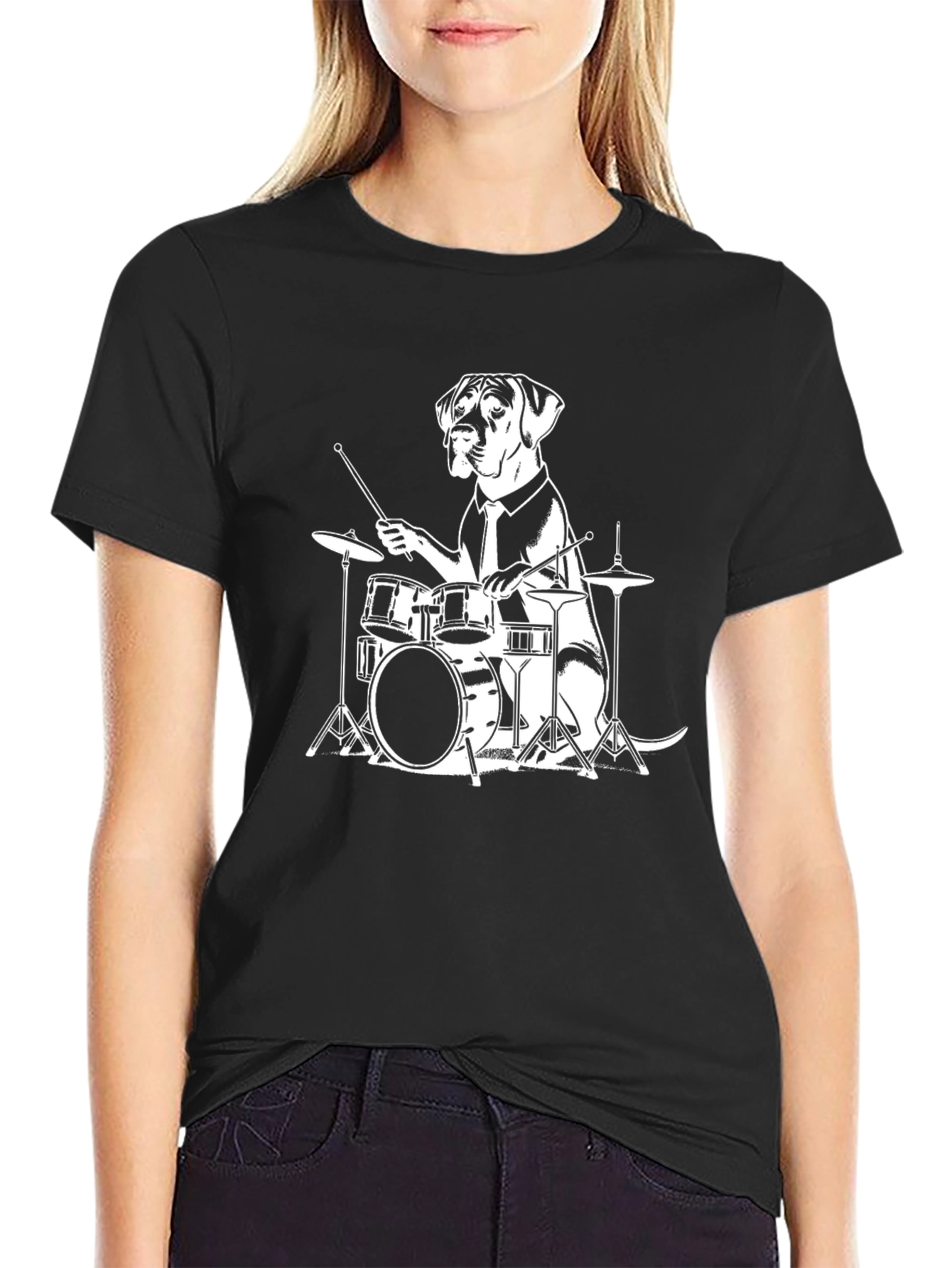 Dog Drummer Graphic Tee - Black Cotton T-Shirt