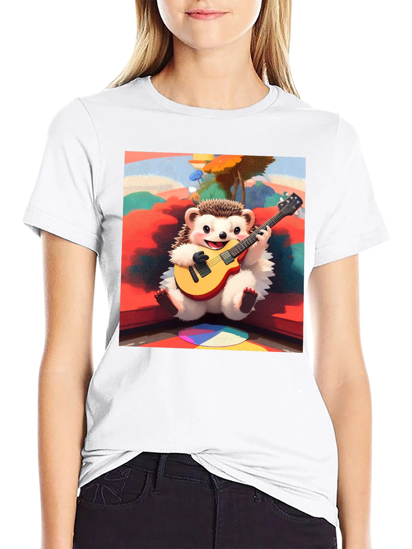 Playful Hedgehog Guitarist Graphic Tee