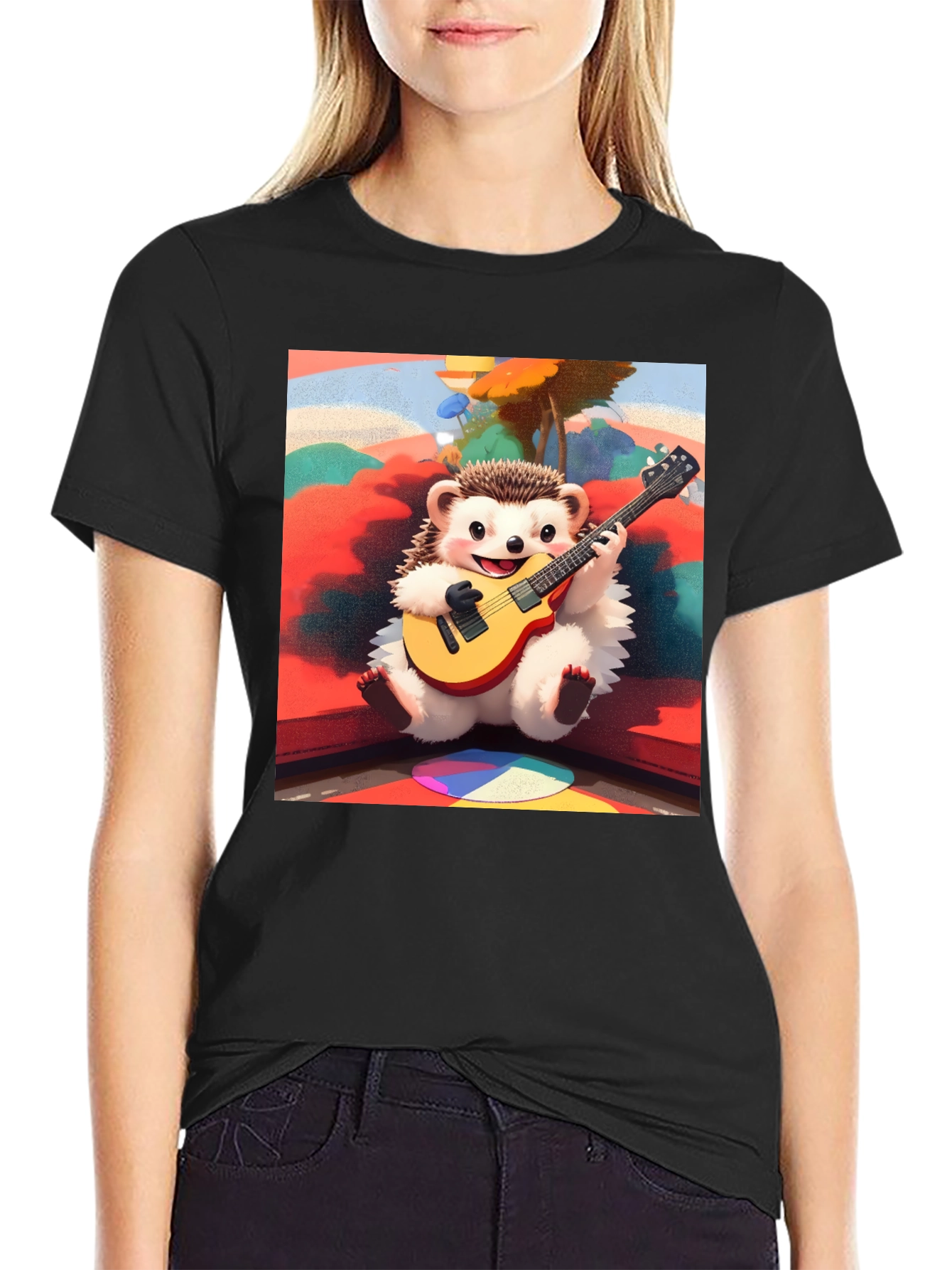 Playful Hedgehog Guitarist Graphic Tee