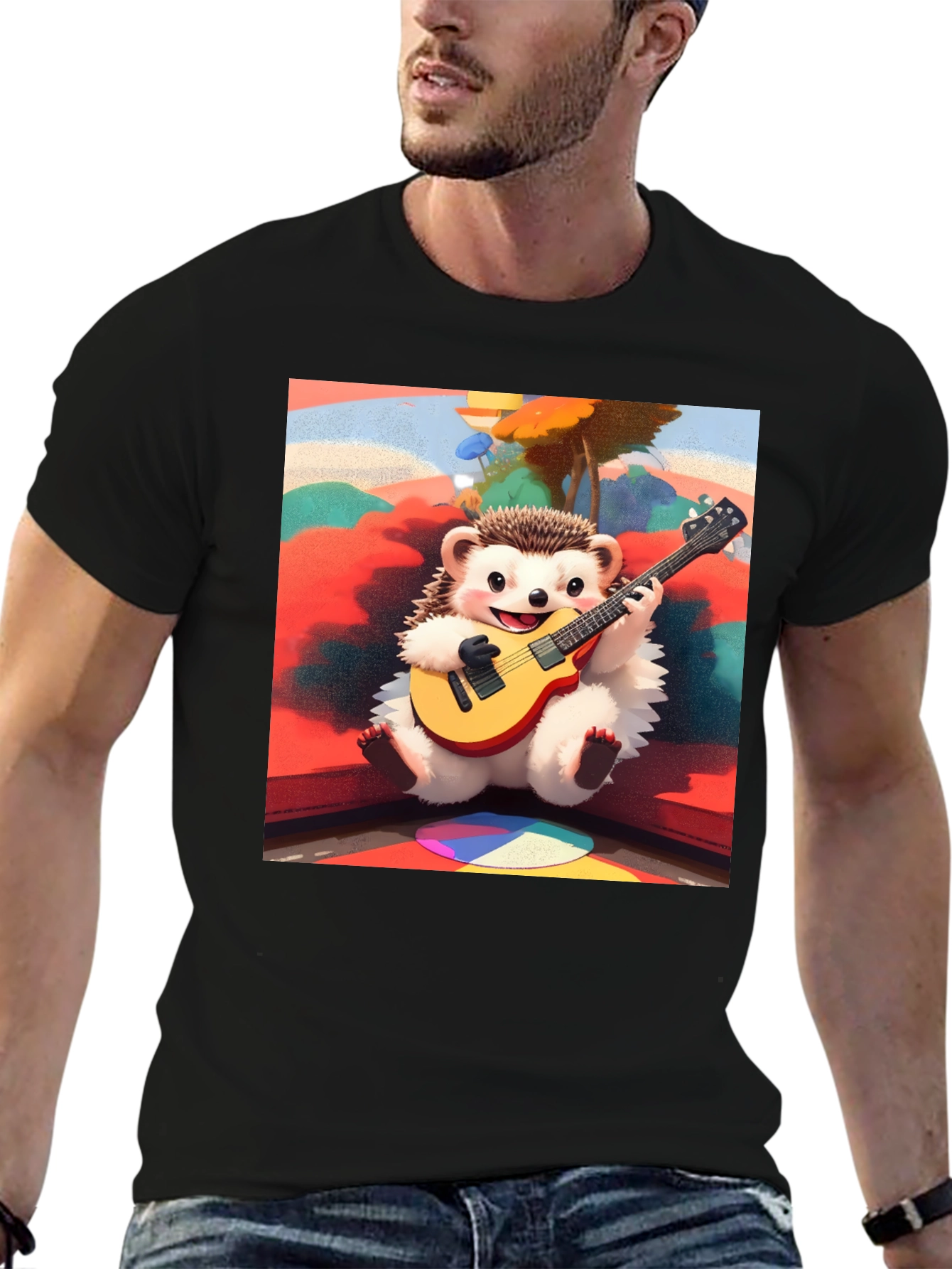 Playful Hedgehog Guitarist Graphic Tee
