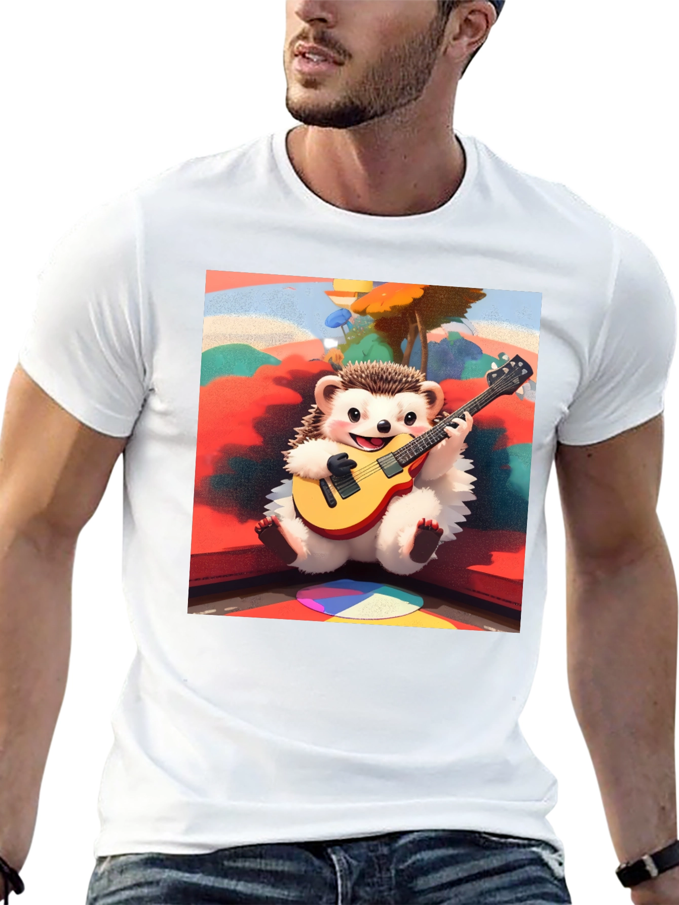 Playful Hedgehog Guitarist Graphic Tee