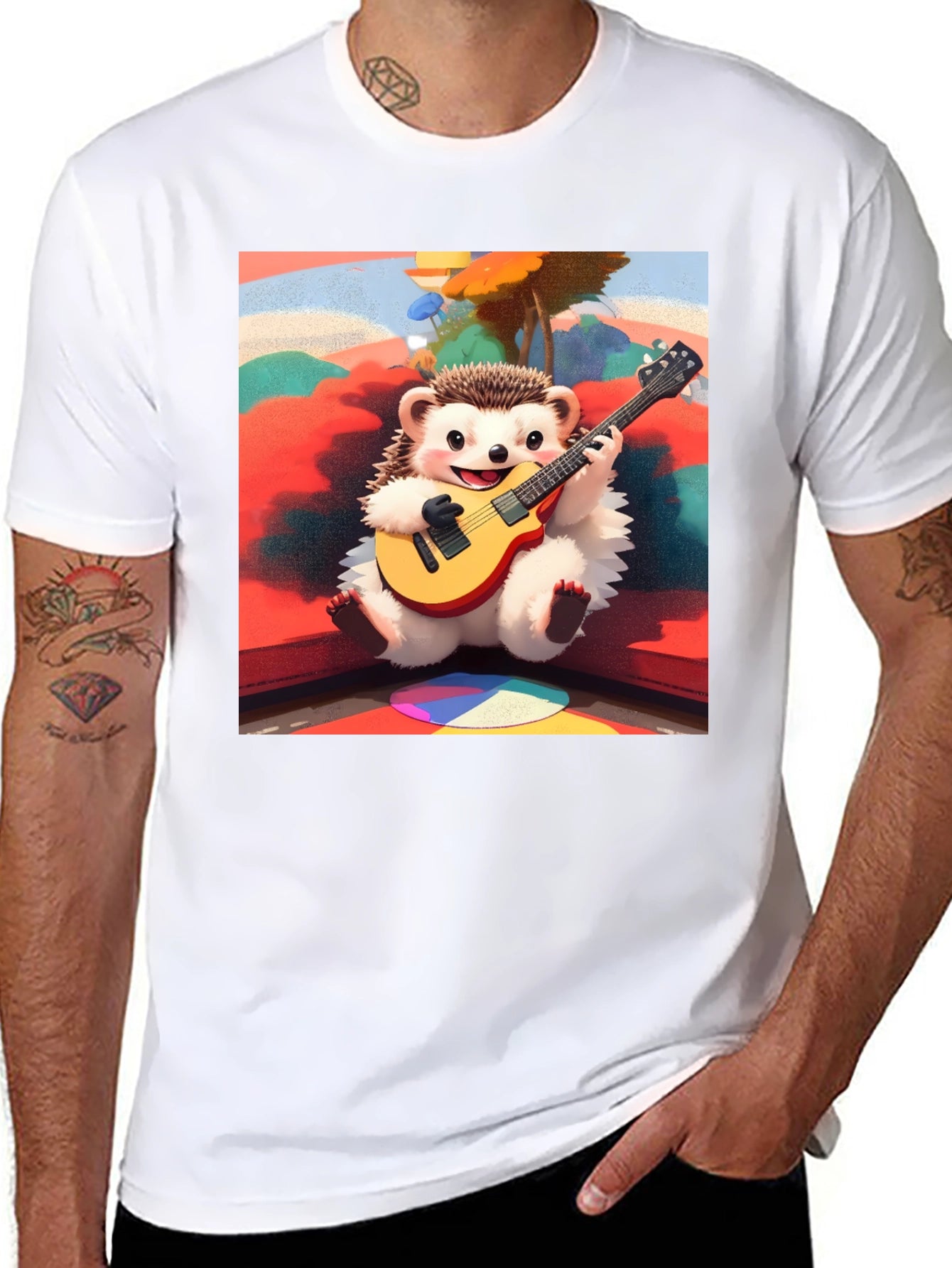 Playful Hedgehog Guitarist Graphic Tee