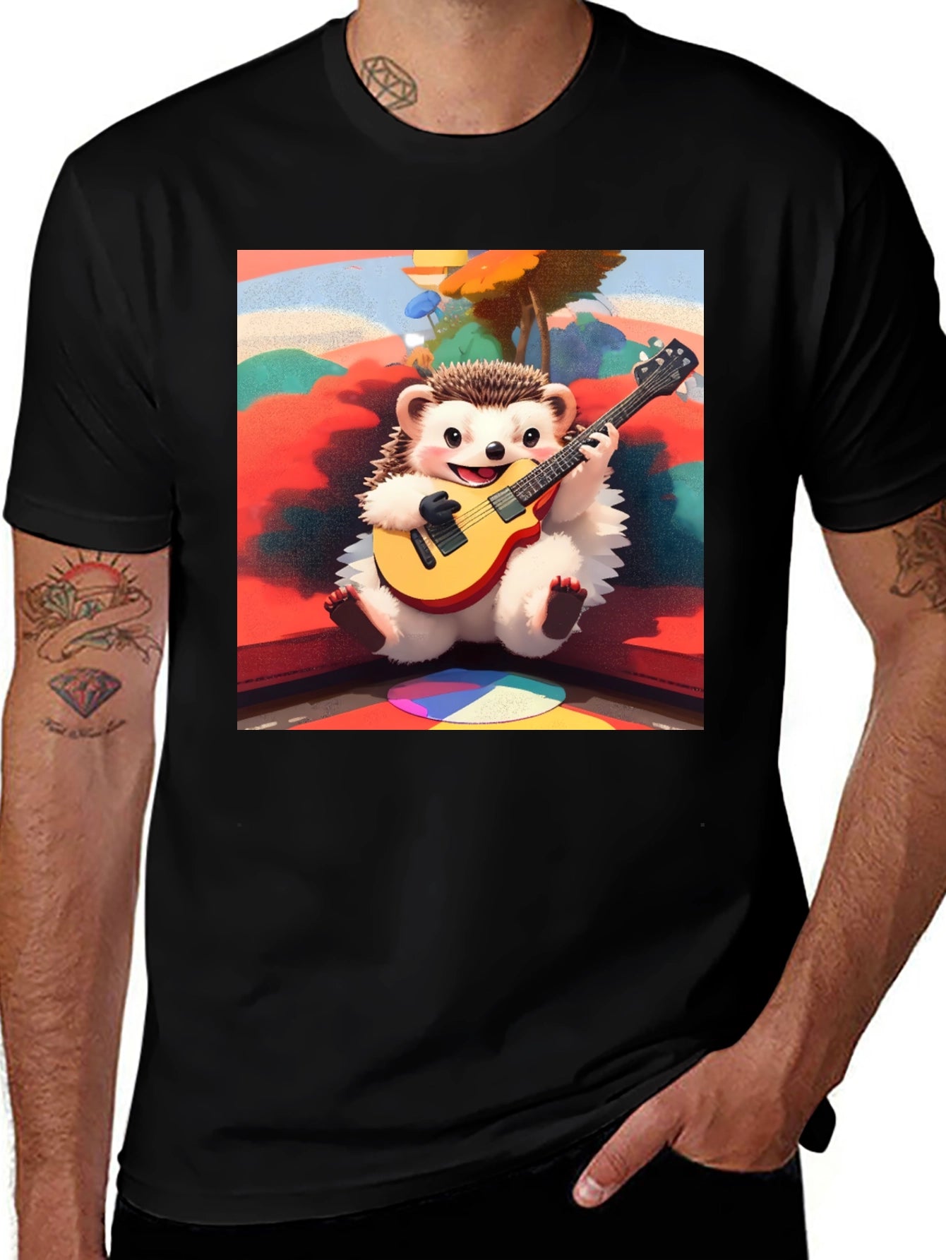 Playful Hedgehog Guitarist Graphic Tee